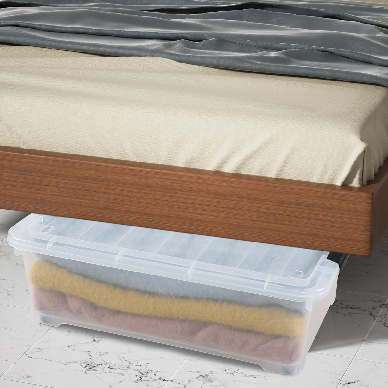 4 Packs 20 Quart Plastic Under Bed Storage Container with Wheels (4 Count)