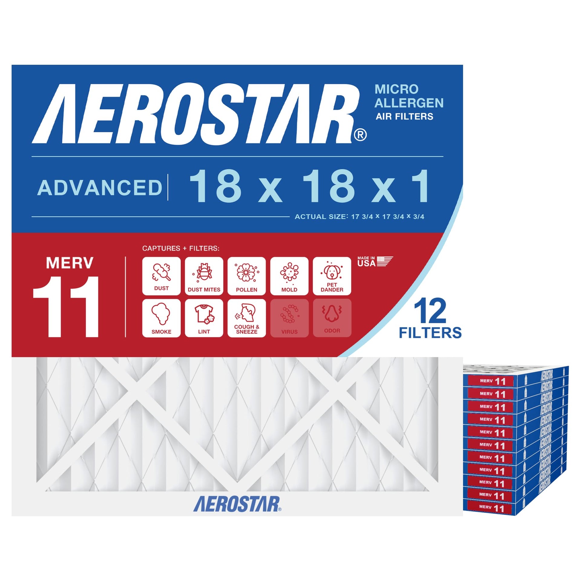 Air Filter 18x18x1 MERV 11 AC Filter (12 Count)