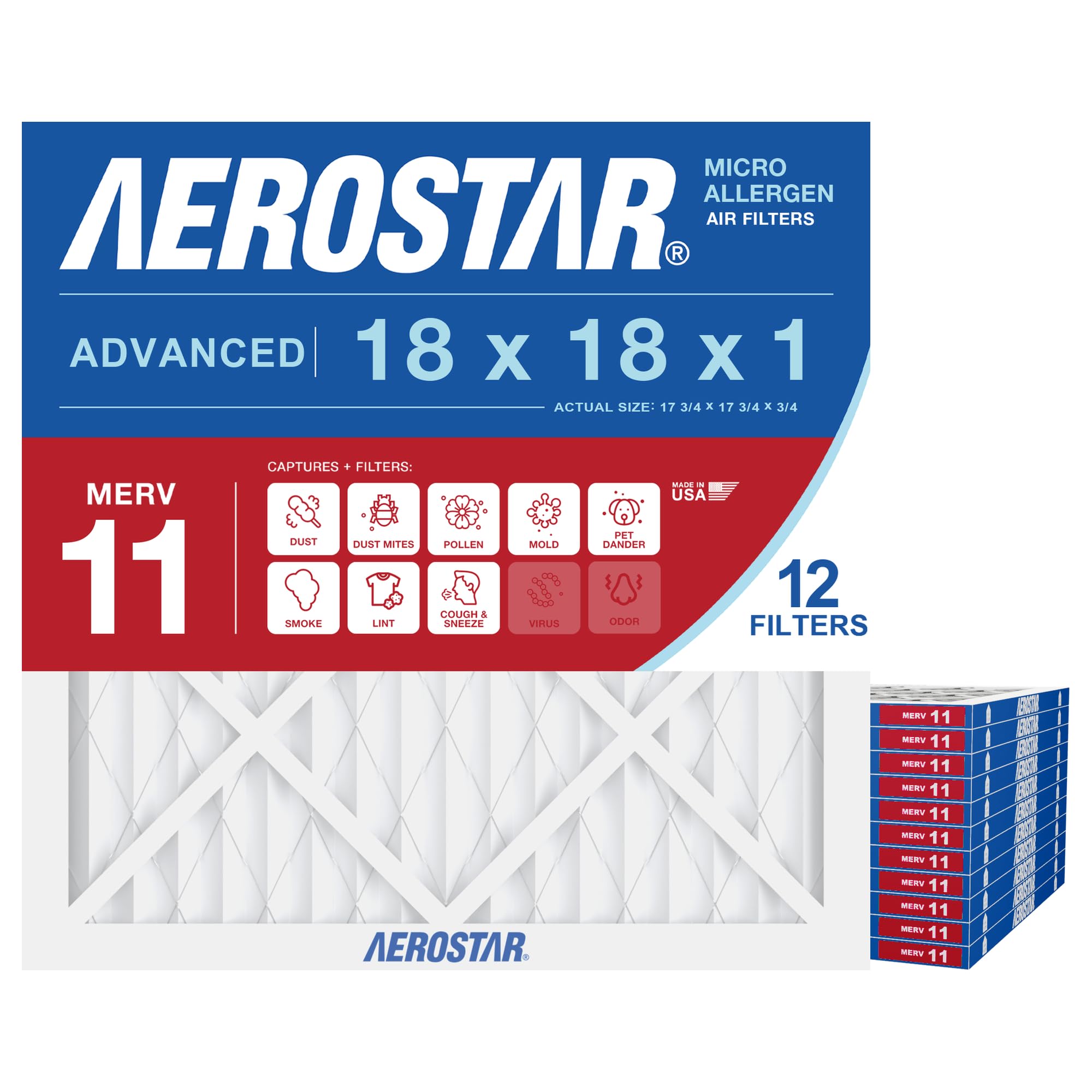 Air Filter 18x18x1 MERV 11 AC Filter (12 Count)
