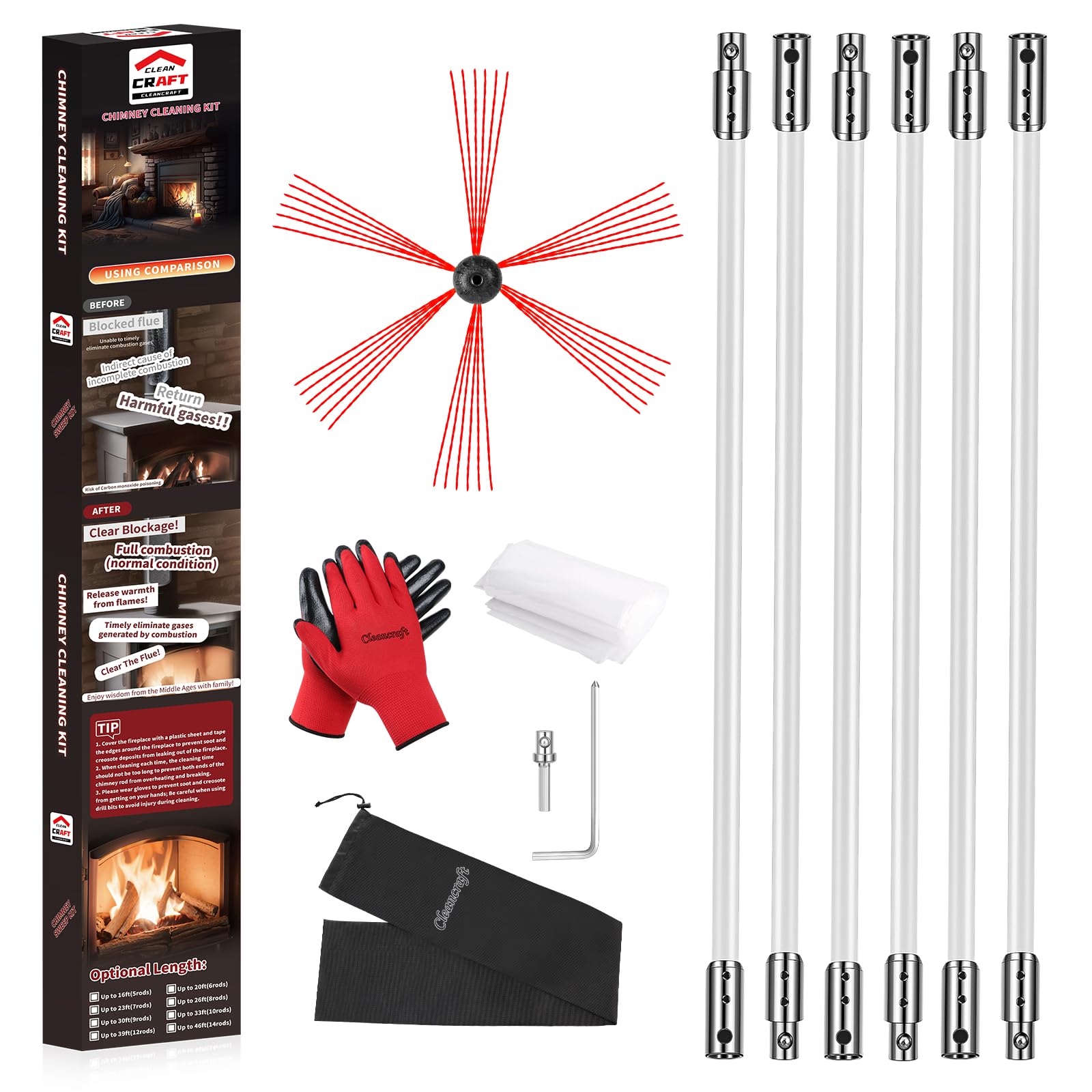 20 Feet Chimney Sweep Kit