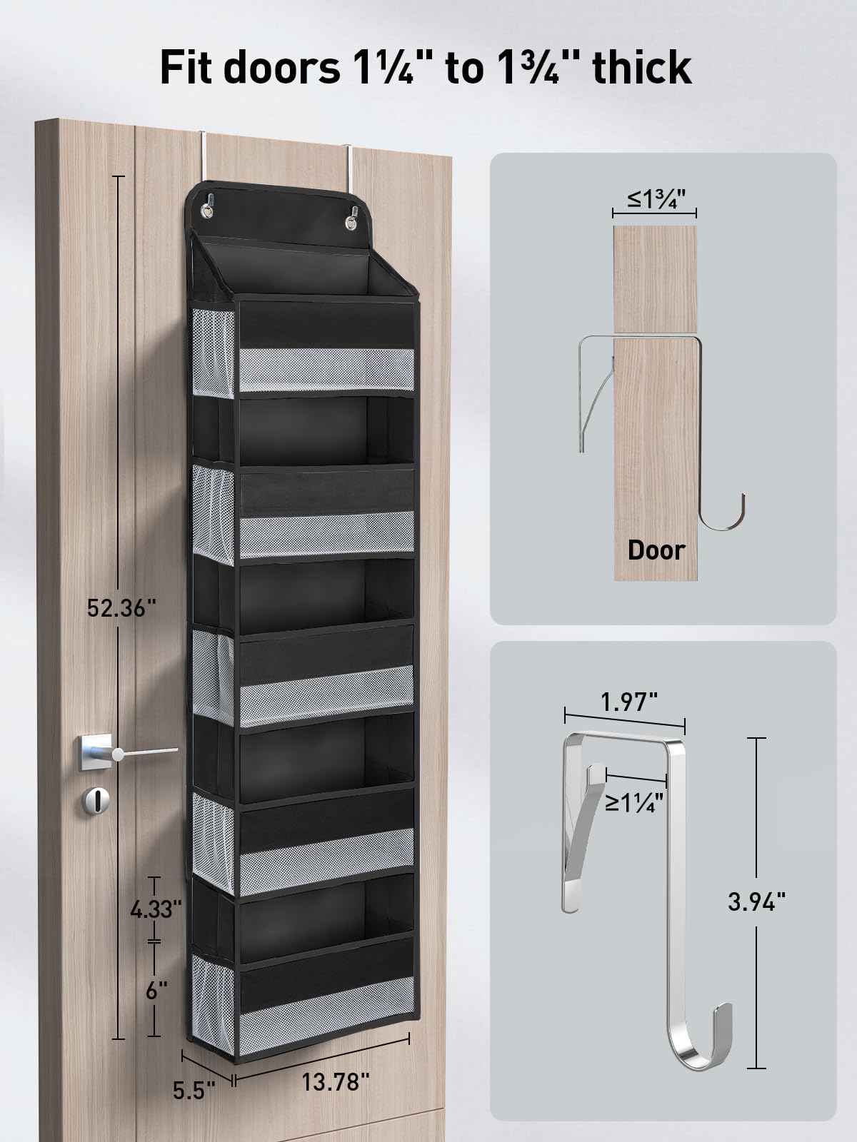 1 Pc Over the Door Organizer with 5 Bins 10 Side Pockets