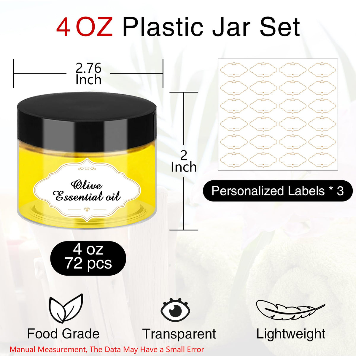 Plastic Jars with Lids 4 OZ (72 Count)
