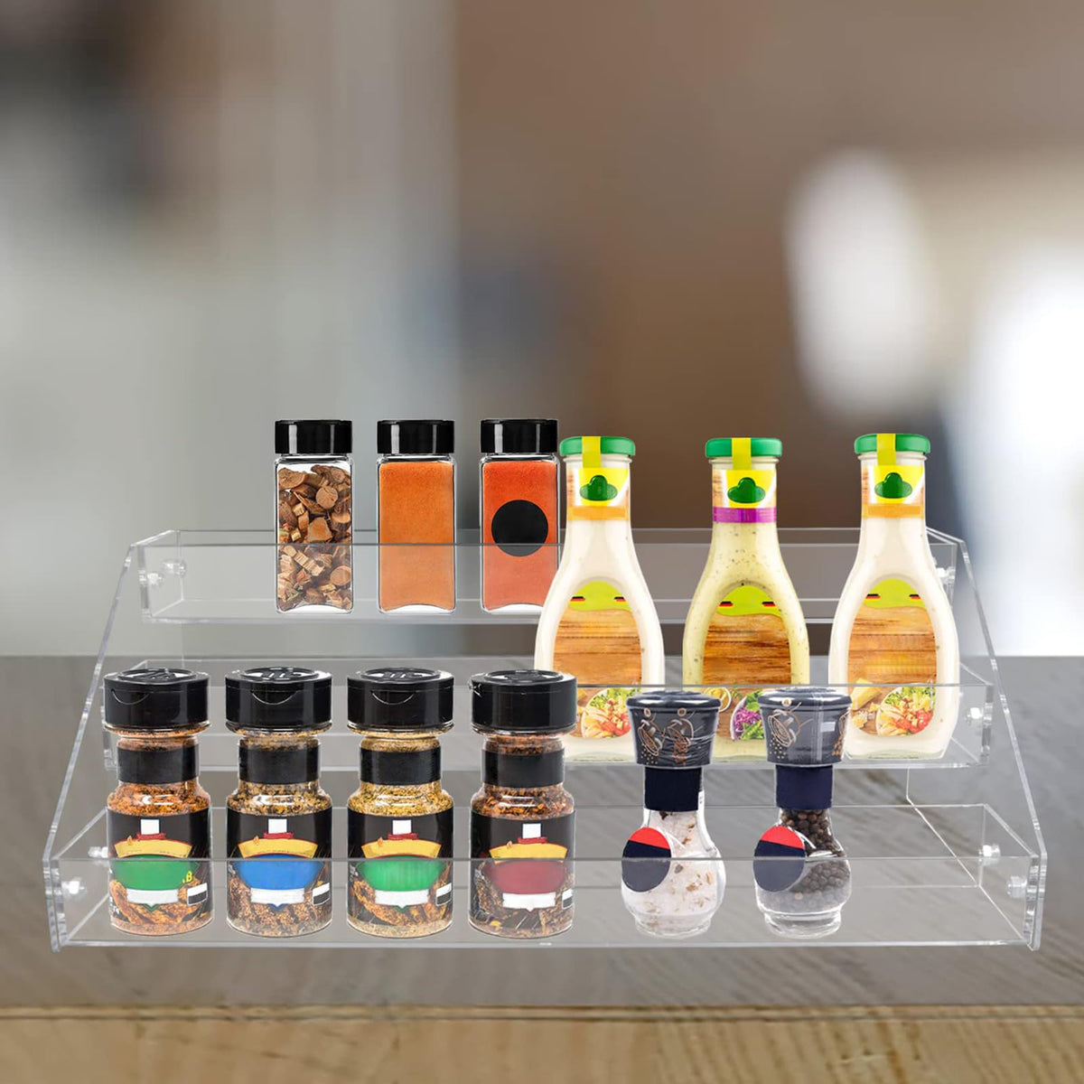 3 Tier Clear Acrylic Spice Rack Organizer for Cabinet Countertop