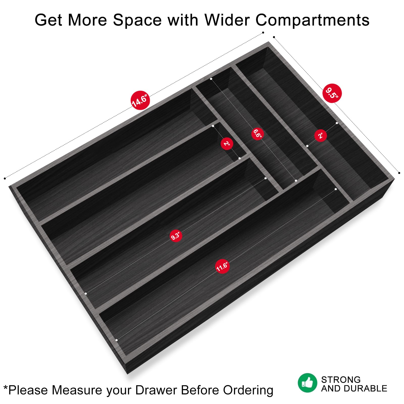 Wooden Cutlery Utensil Tray Black Kitchen Silverware Drawer Organizer Trays