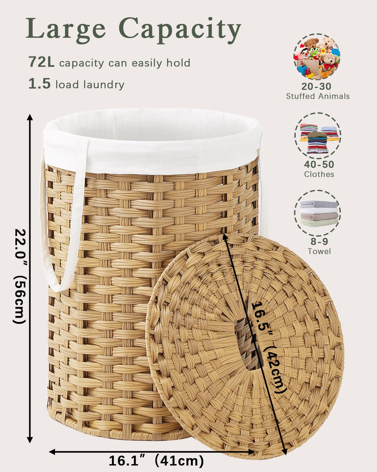 Laundry Hamper with Lid Laundry Basket with Lid 72L