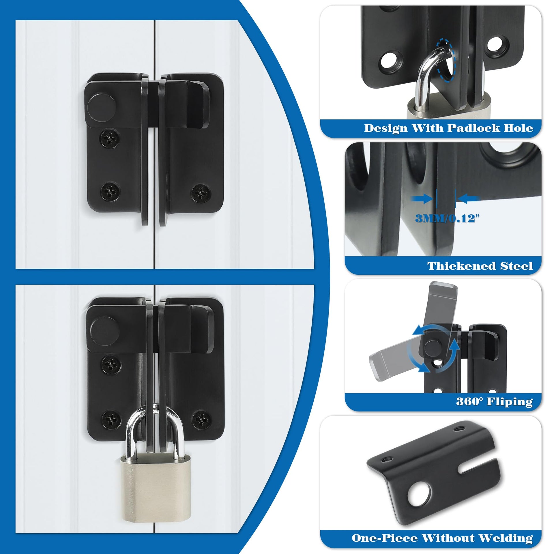 Flip Latch Gate Latches Slide Bolt Latch Safety Door Lock Catch for Barn Cabinet Pet Cage Wood Fence Bathroom Garage Window
