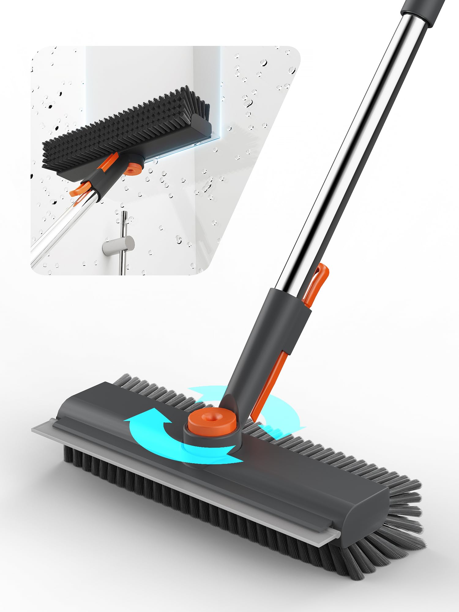 Floor Scrub Brush with Long Handle & Squeegee