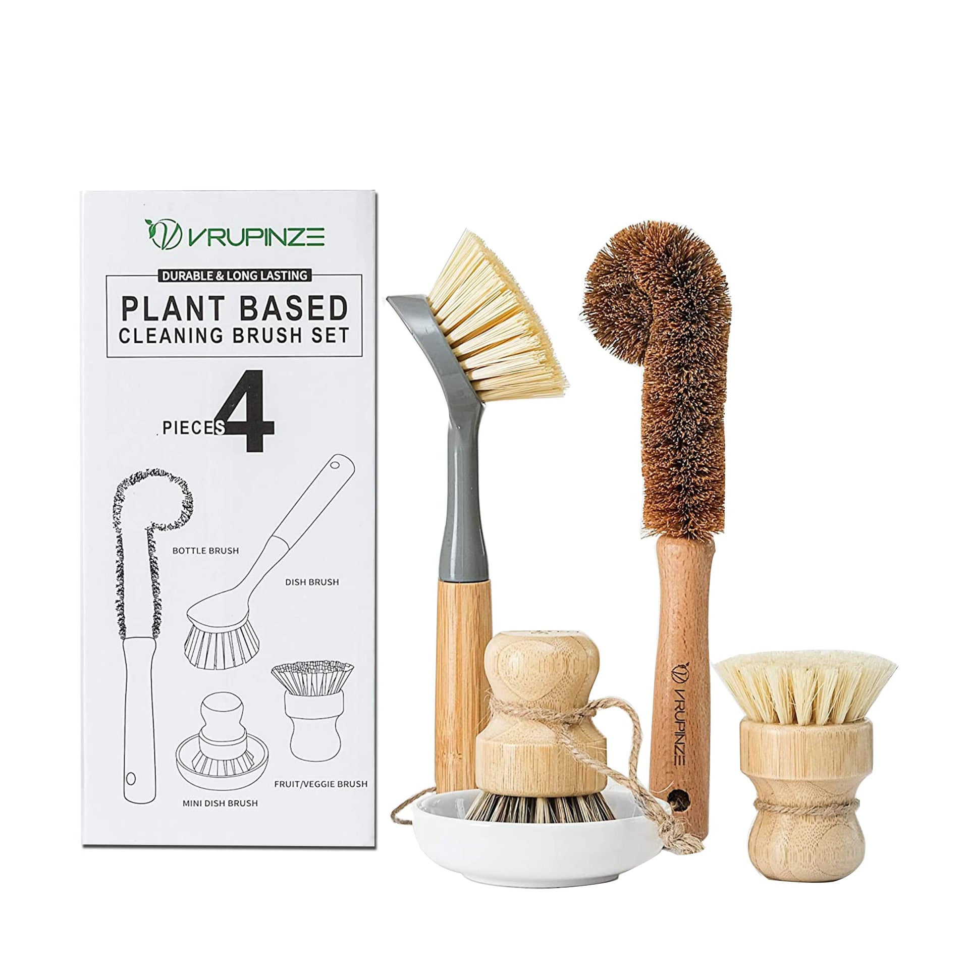 Natural Bamboo Dish Brush Bottle Scrub Brush 4