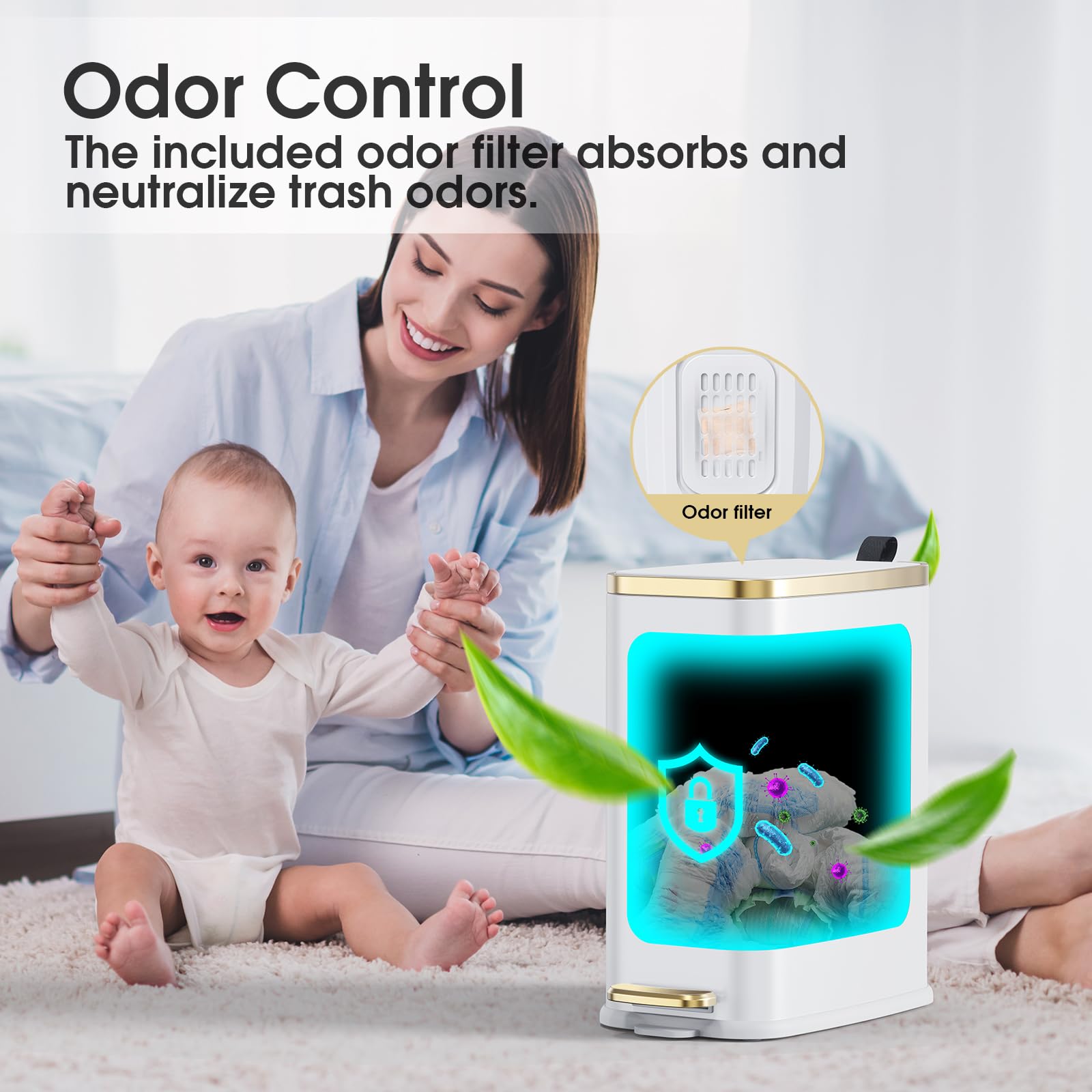 Small Bathroom Trash Can with Lid Soft Close
