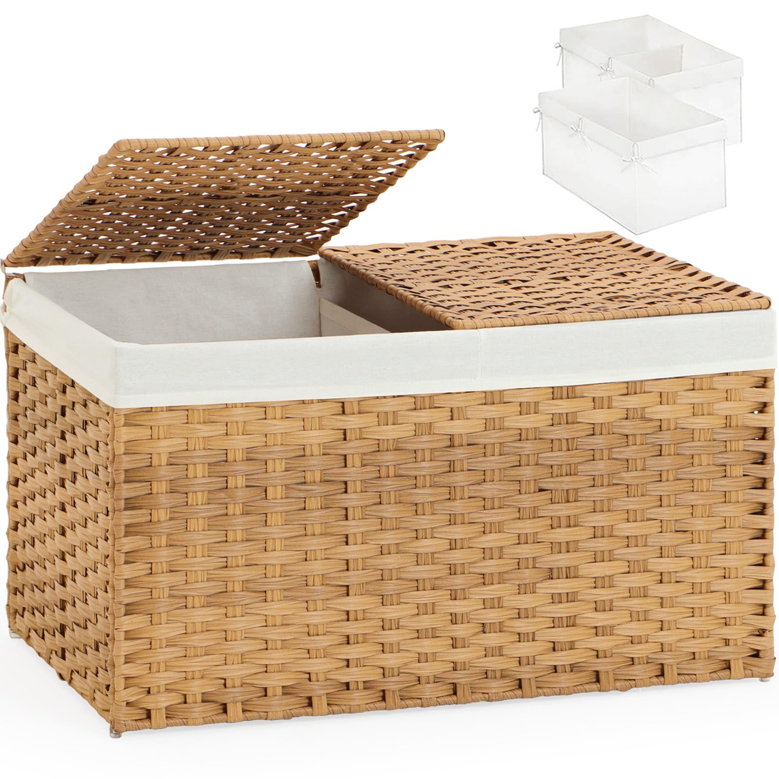 Storage Basket with Lid Rattan Woven Storage Baskets with 2 Separate Lids