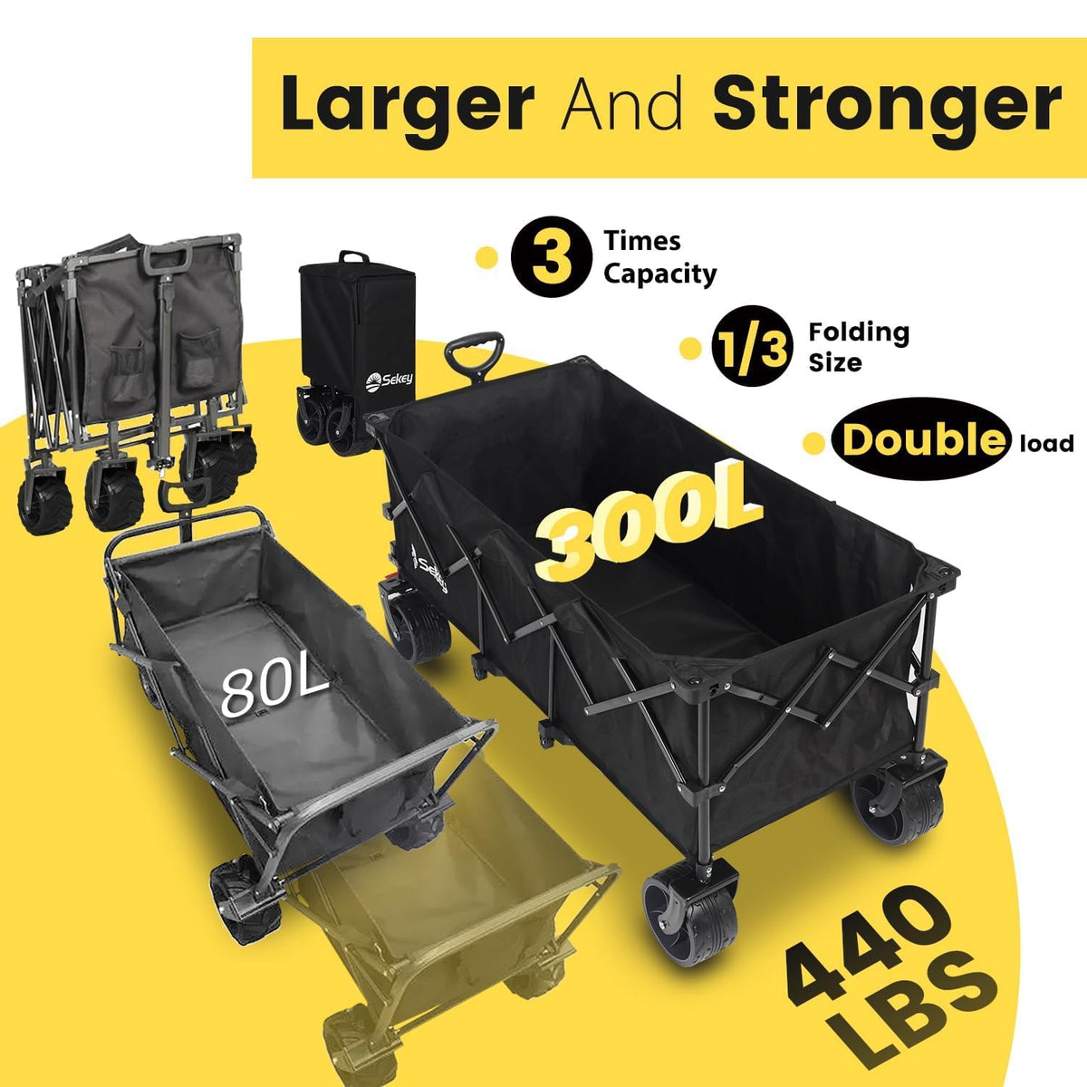 48''L Collapsible Foldable Extended Wagon with 660lbs Weight Capacity