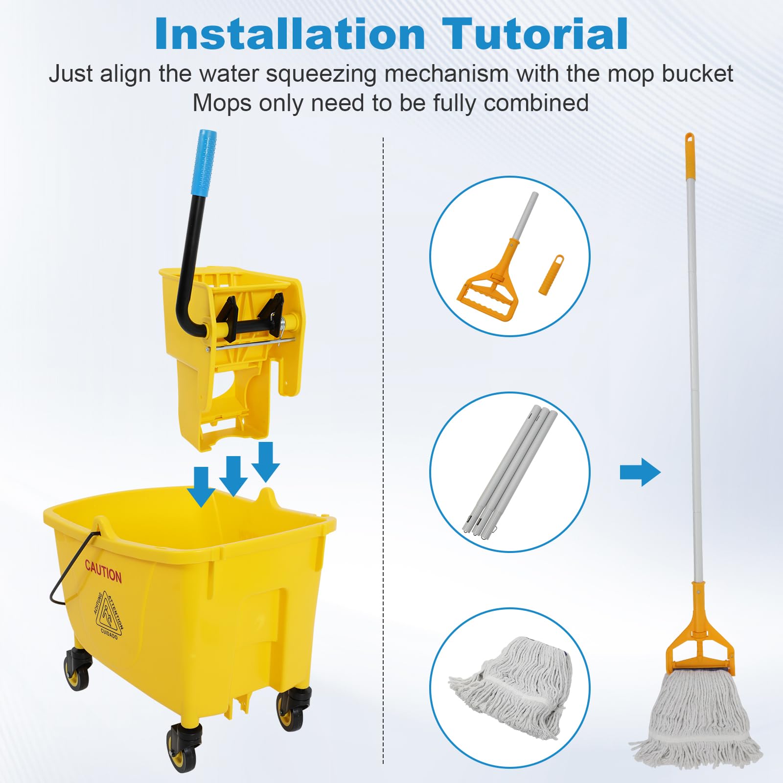 35 Qt Commercial Mop Bucket with Side Press Wringer on Wheels and Mops Set for Floor Cleaning