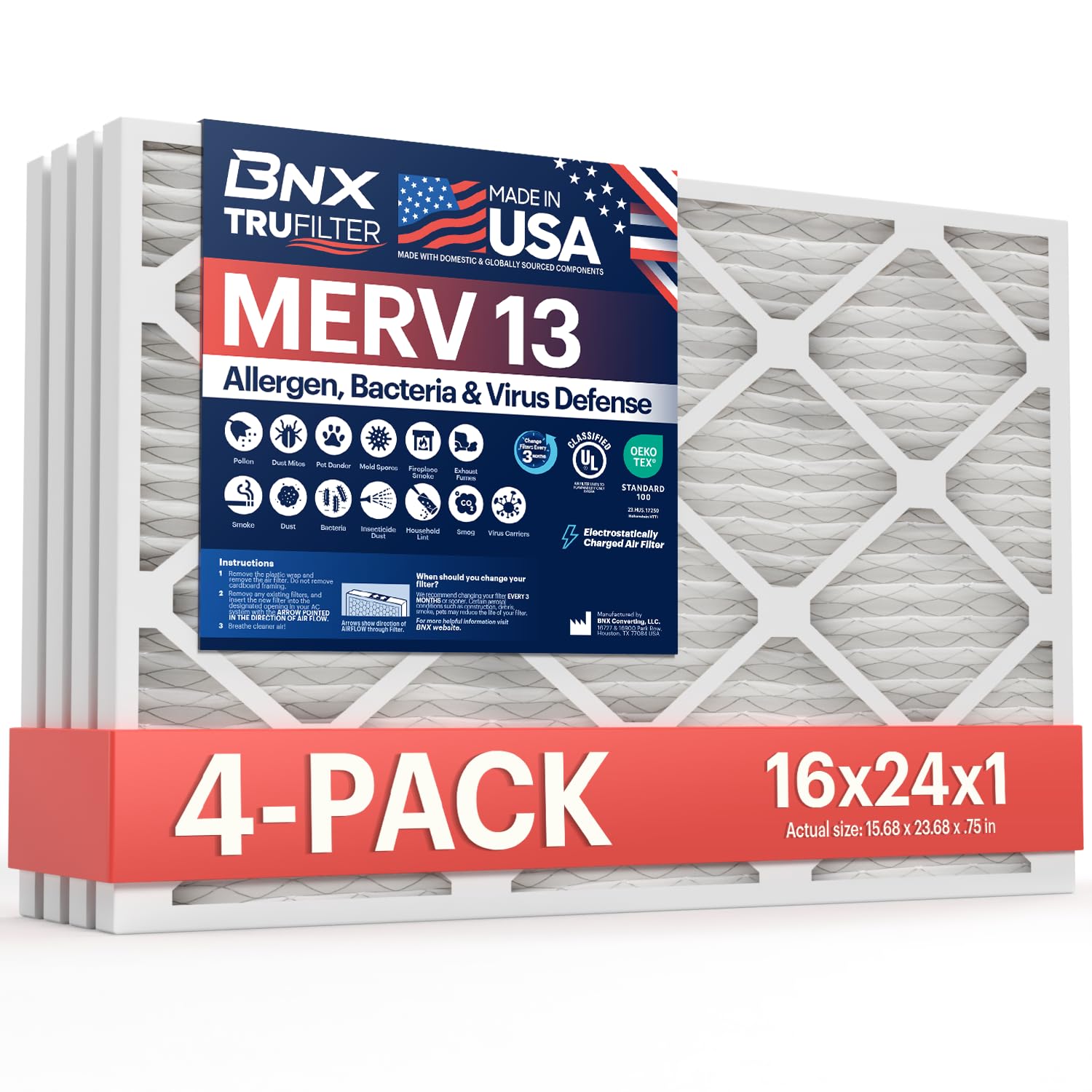 TruFilter 16x24x1 Air Filter MERV 13 (4 Count)