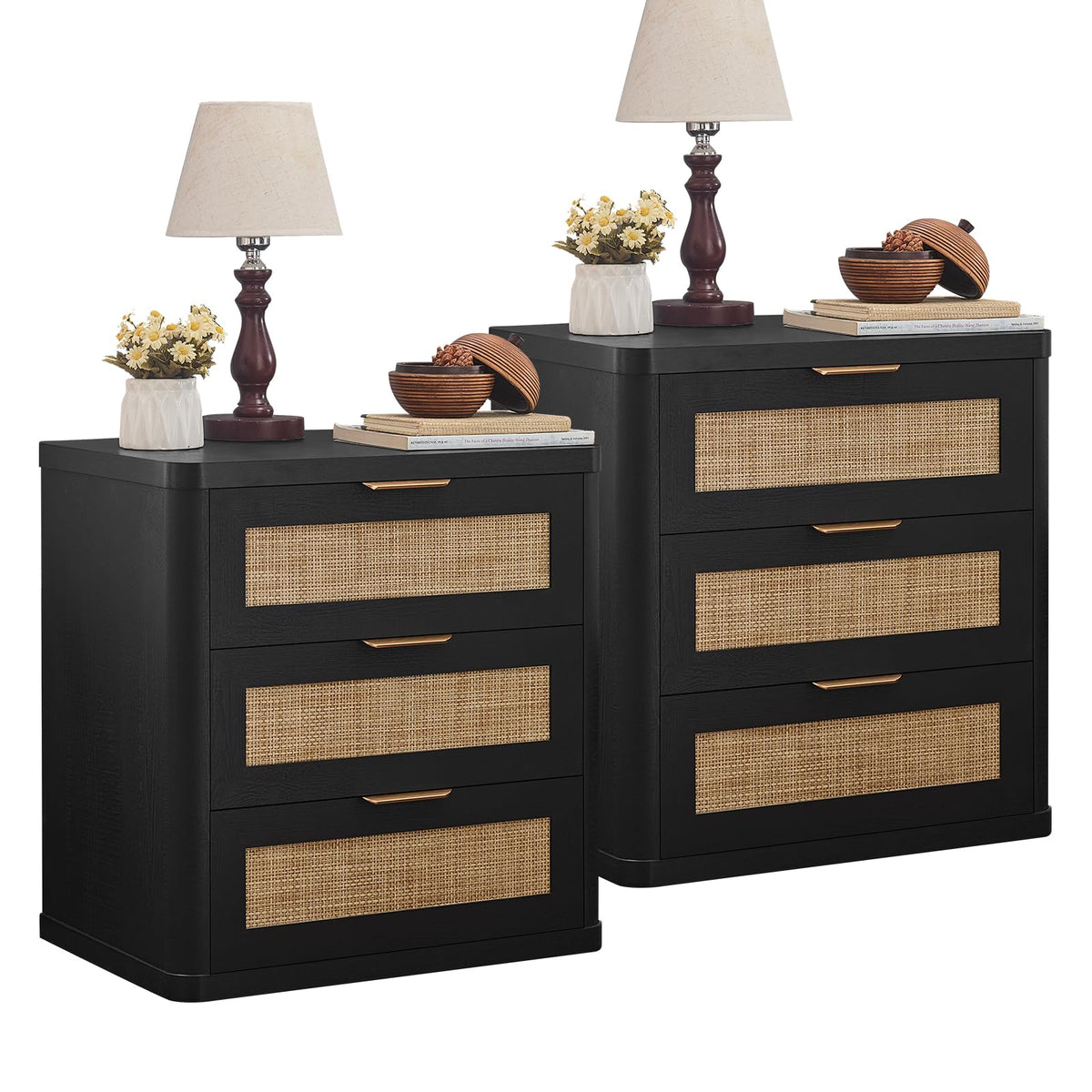 Rattan 23" Nightstands Set of 2 with Drawers for Bedroom (2 Count)