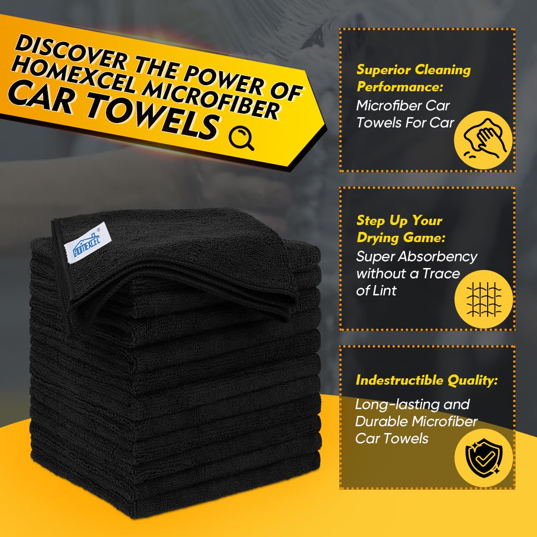 Black Microfiber Cleaning Cloth 20 Pack 11.5 x 11.5 inch Microfiber Towels for Cars Ultra Absorbent Car Washing Cloth Lint Free Streak Free Cleaning Rags for Car (20 Count)