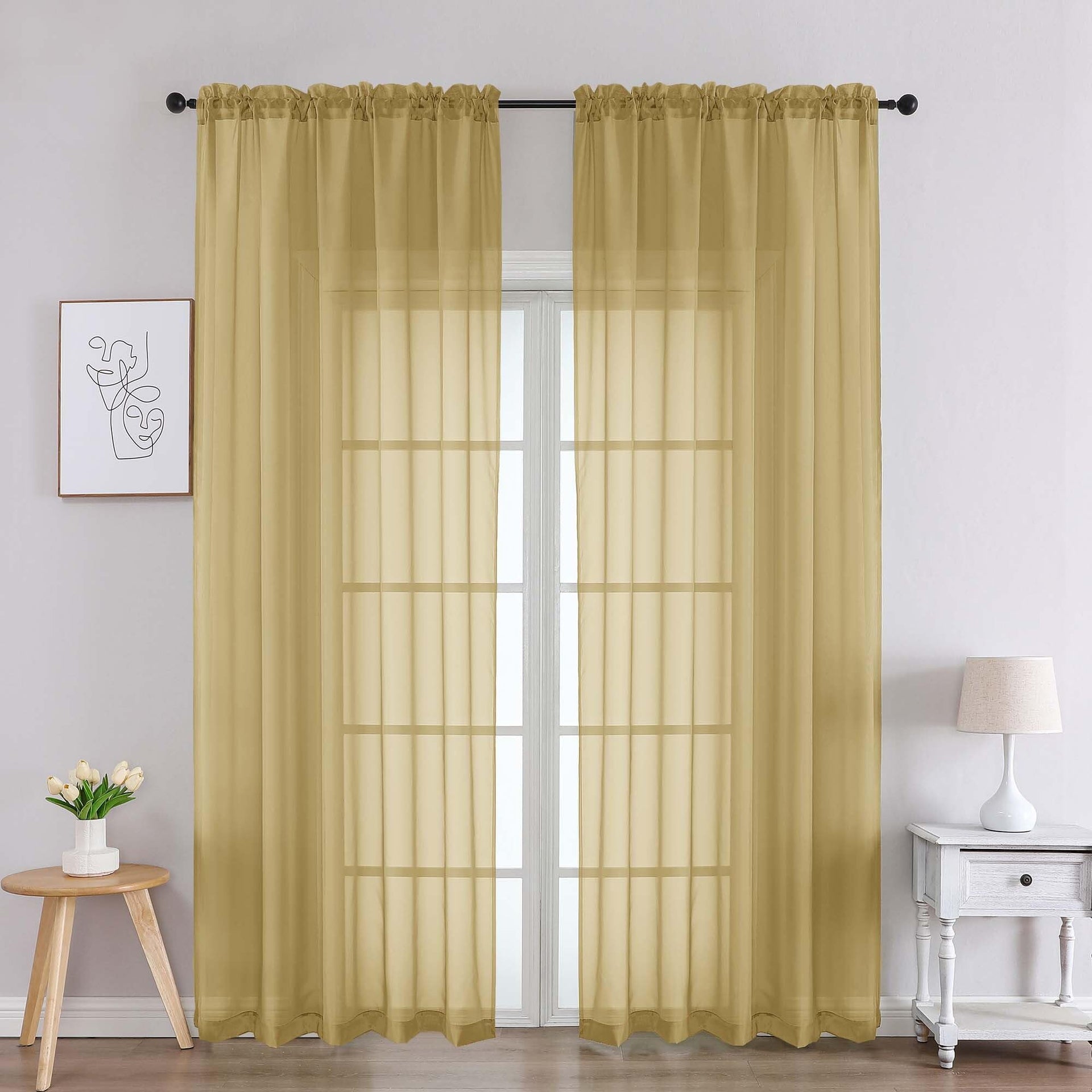 Gold Sheer Curtains 90 Inches Long 2 Panels (2 Count)