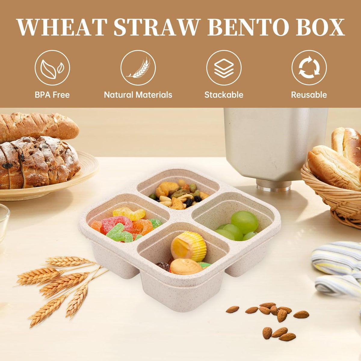 4 Pack 4 Compartment Divided Snack Box FOR Kids (4 Count)
