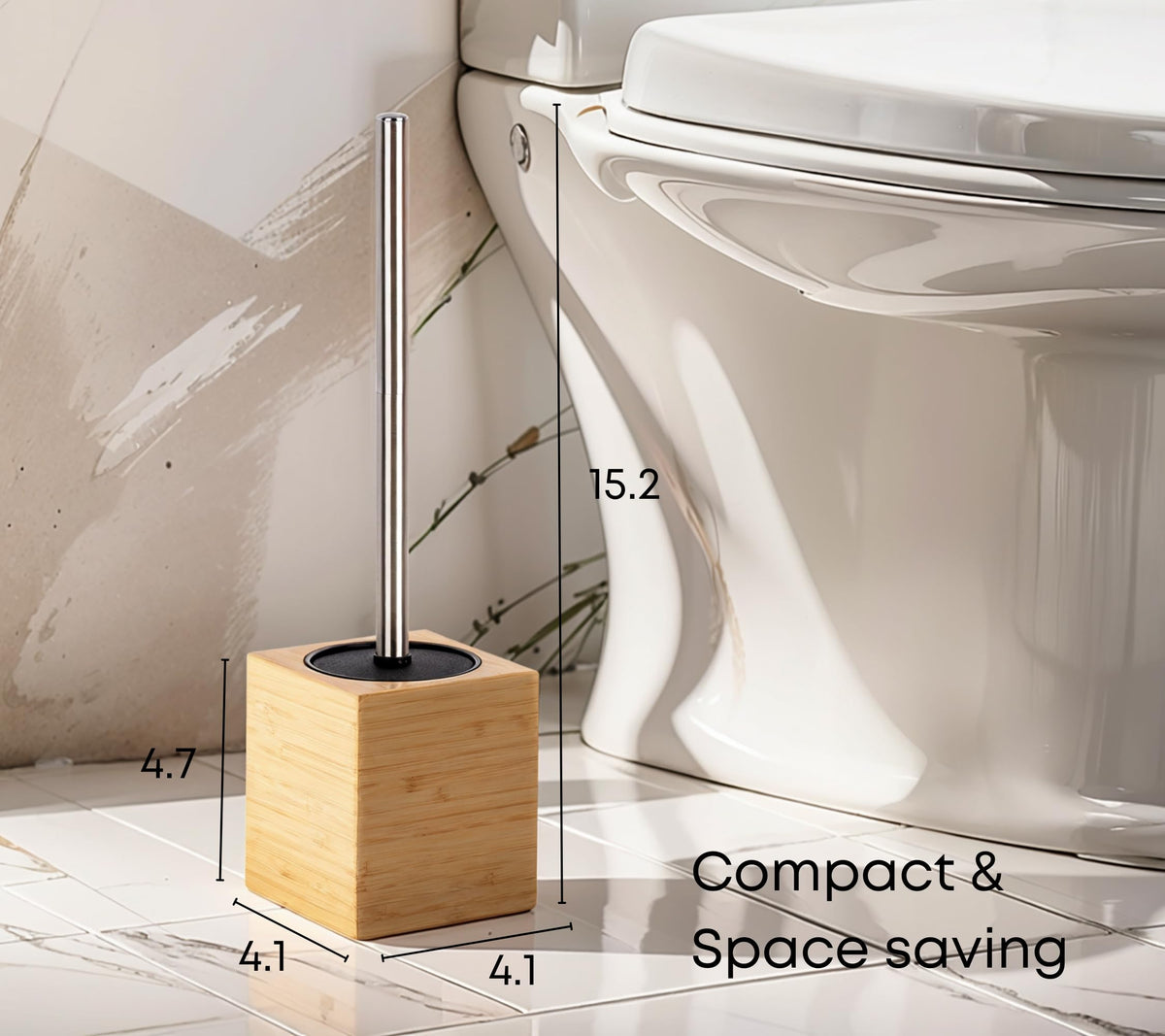 Toilet Bowl Brush Holder with Bamboo and Stainless Steel for Durable Use