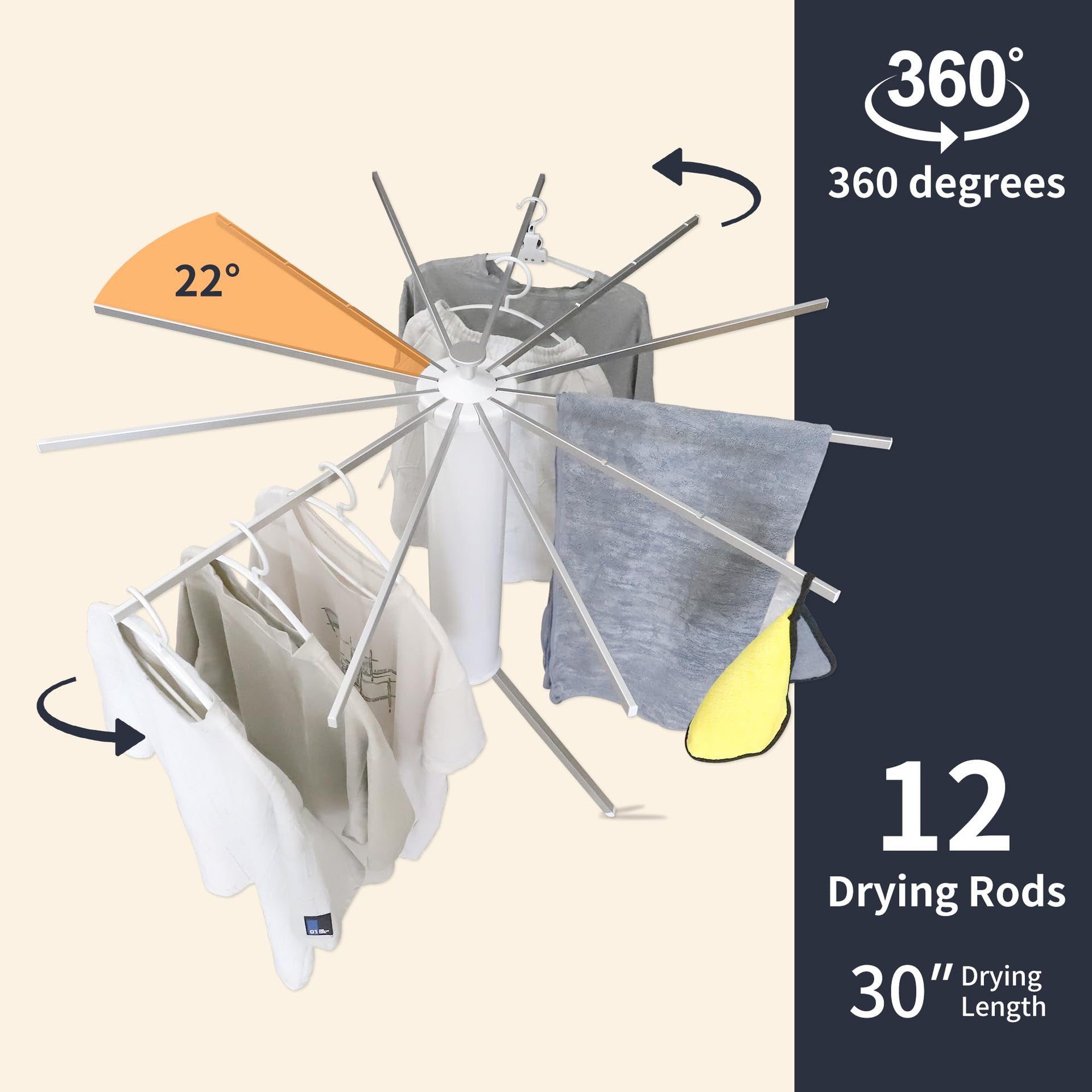 Foldable Clothes Drying Rack Tripod with Aluminum 12 Rods