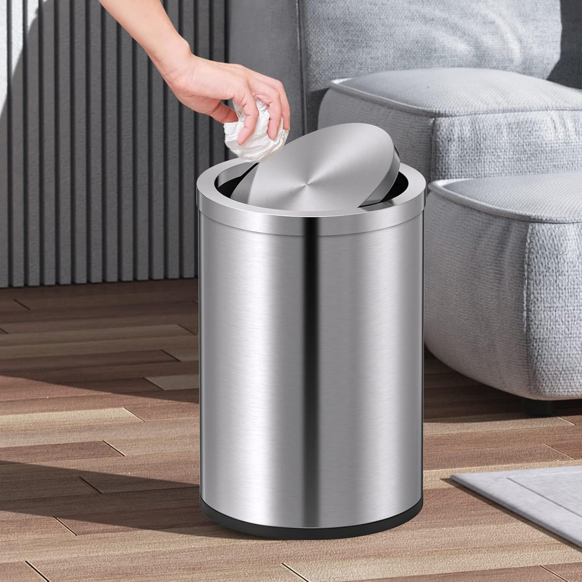 4 Gallons Brushed Silver Swing Lid Stainless Steel Trash Can