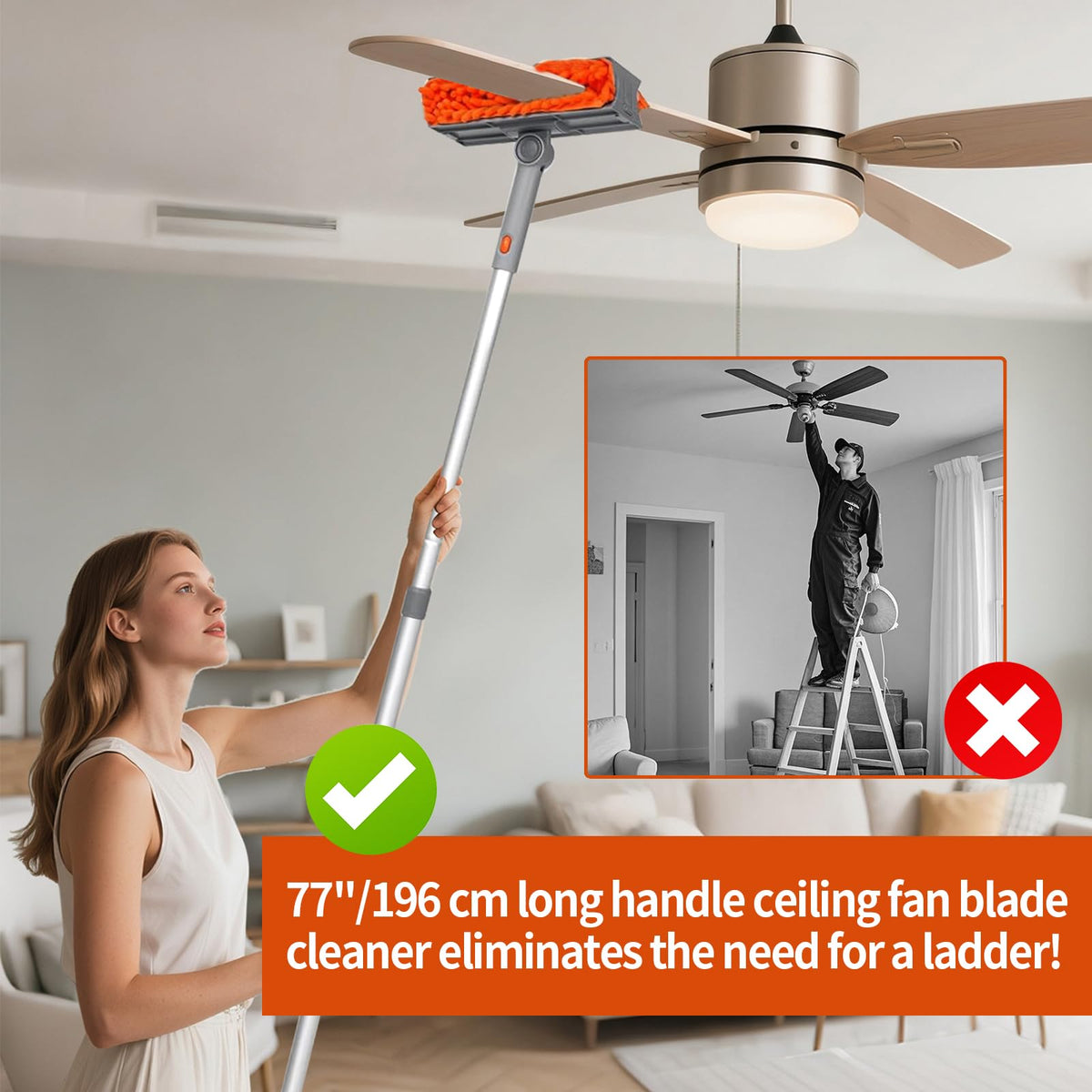 Ceiling Fan Cleaner Duster with 72‘’ Extendable Long Handle Cleaning Duster Kit