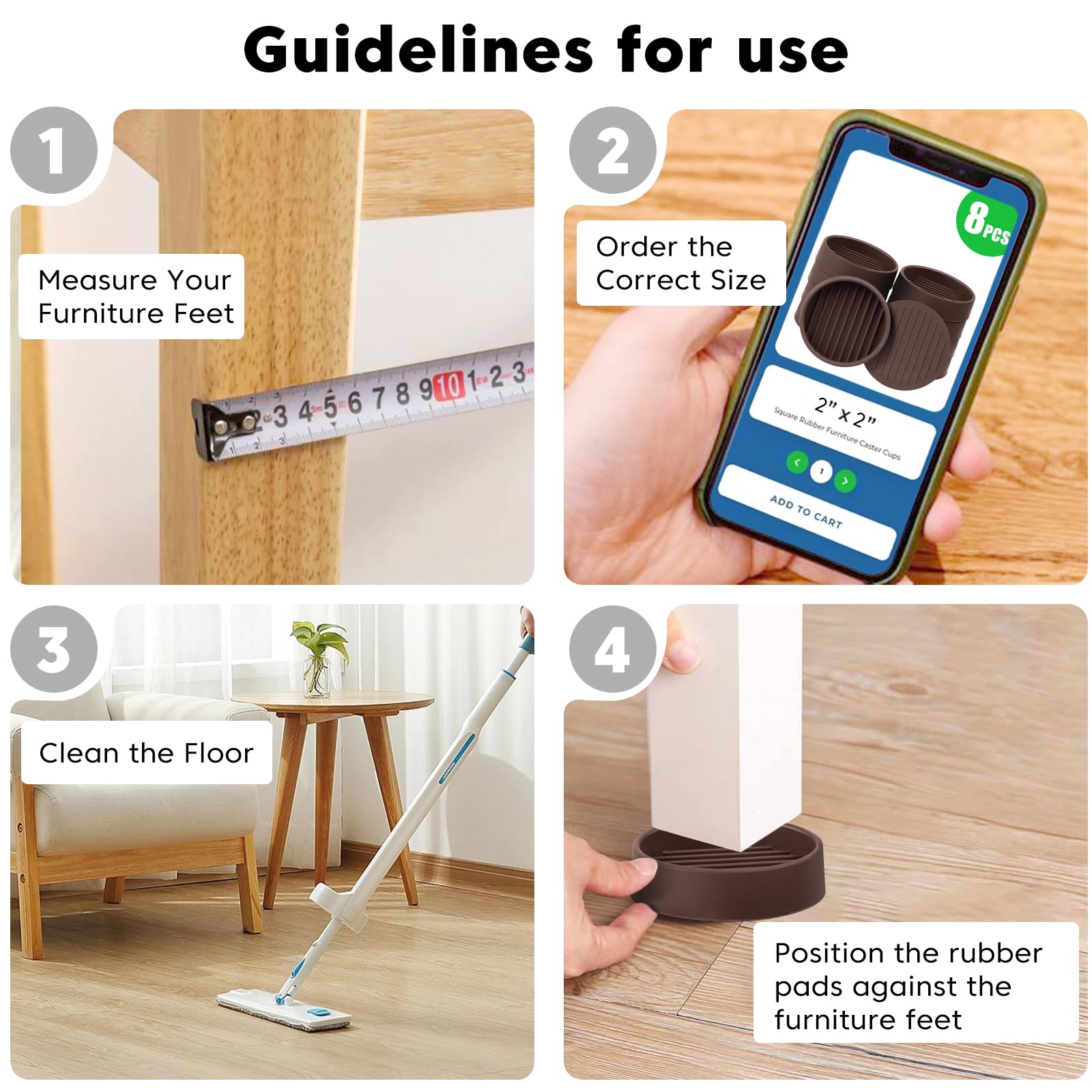 Rubber Non Slip Furniture Pads (8 Count)