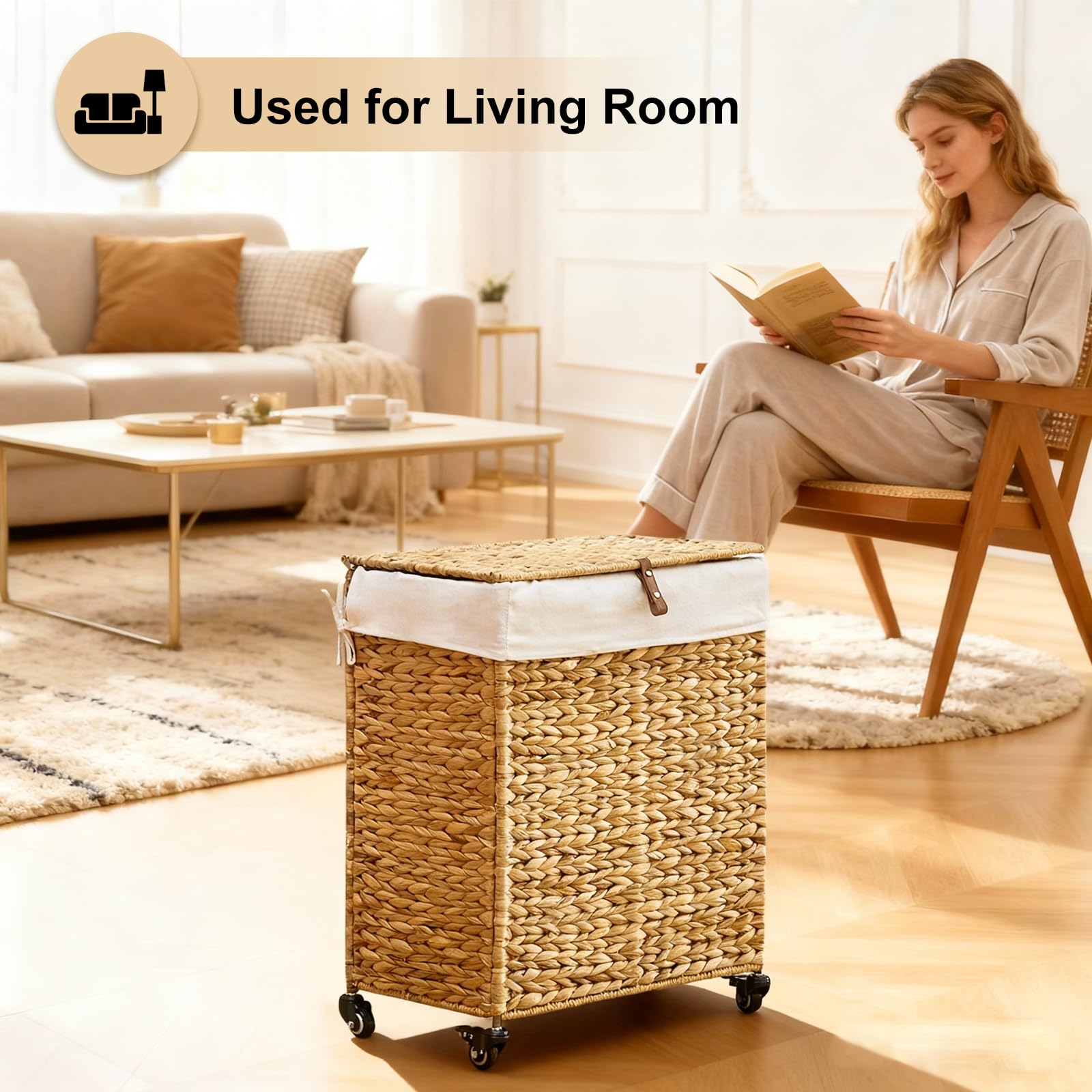 Handwoven Laundry Hamper with Wheels (3212.3322 Fl Oz)