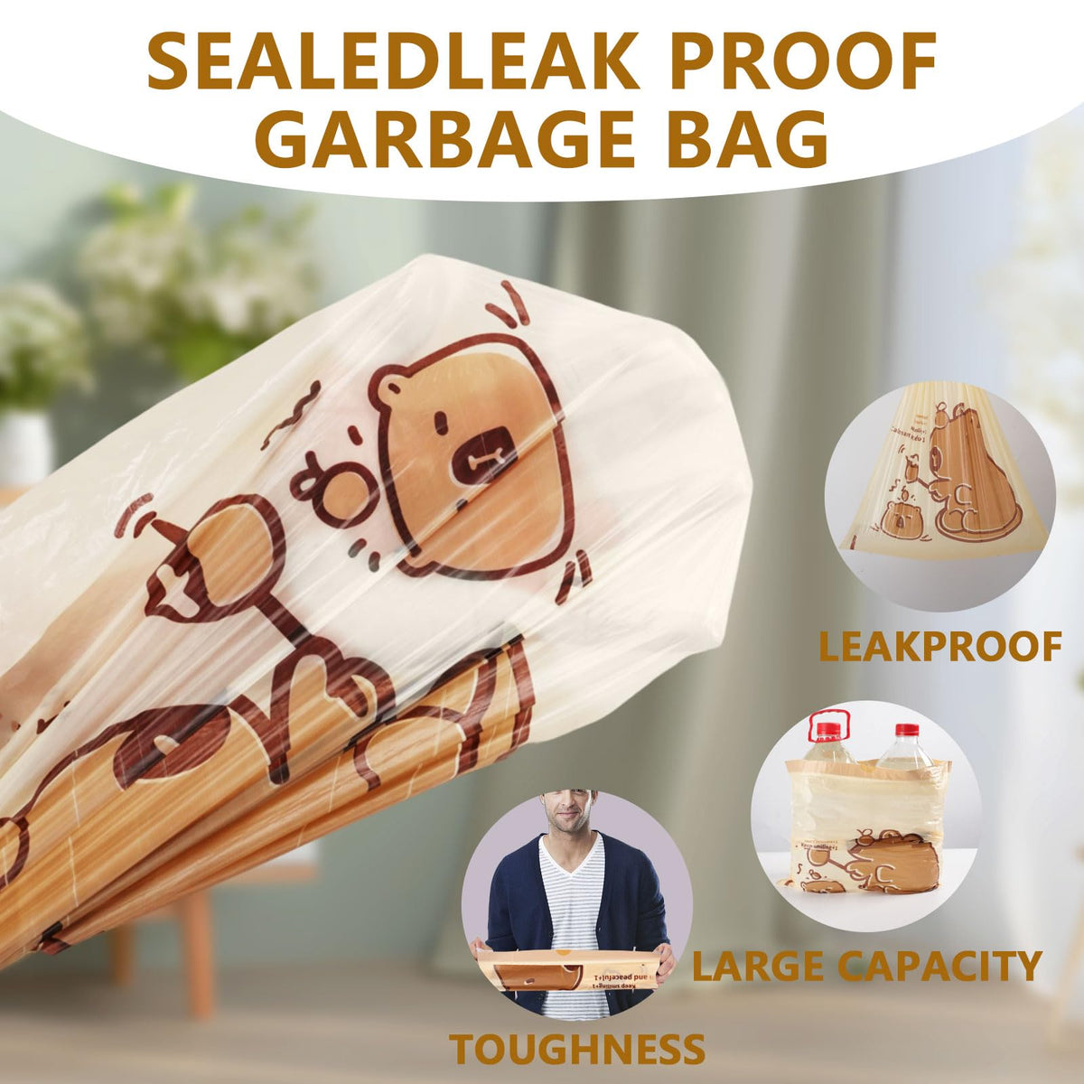 4 Gallon Trash Bags with Capybara Printed (50 Count)