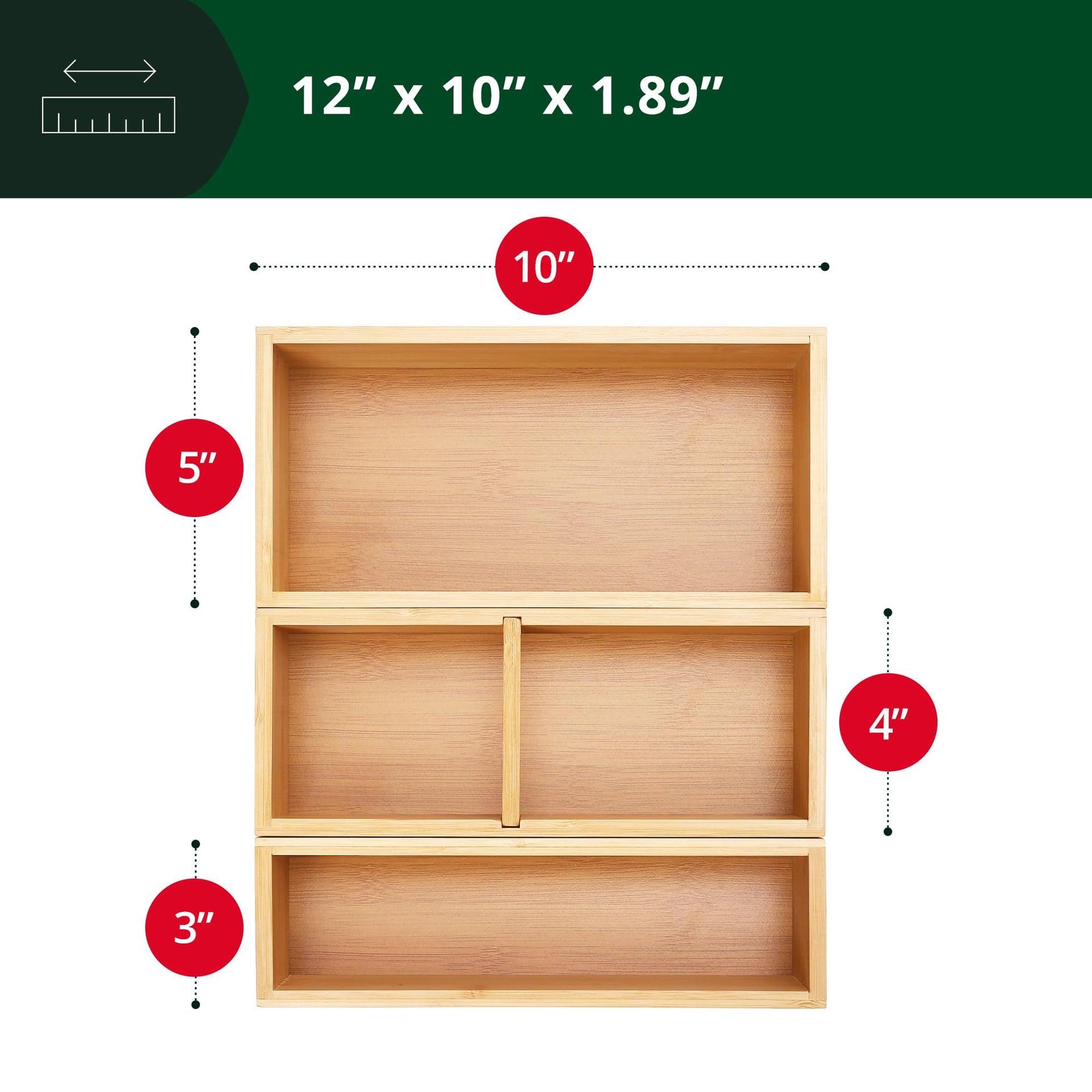 Luxury Bamboo Drawer Organizer Storage Box (3 Count)