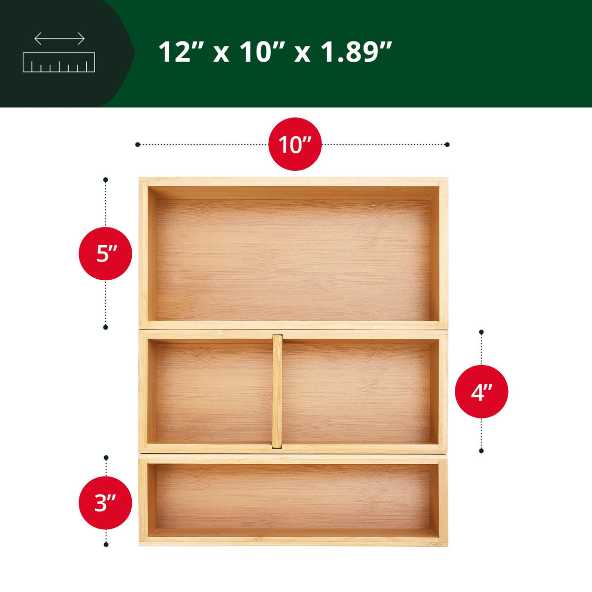 Luxury Bamboo Drawer Organizer Storage Box (3 Count)