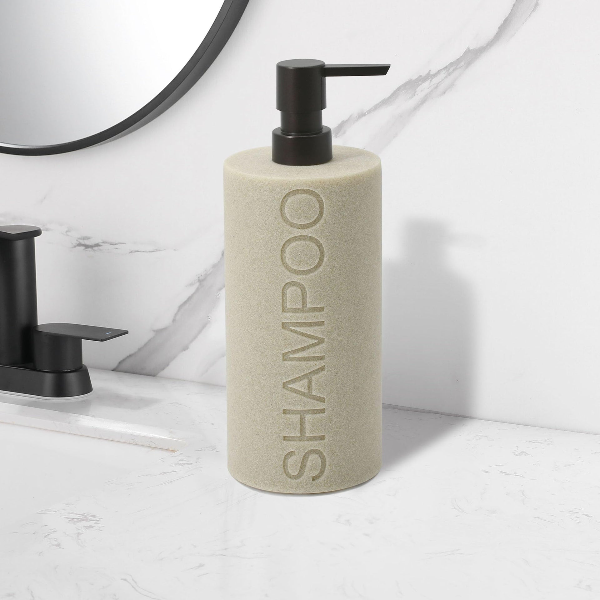 Resin Tan Sandstone Shampoo Engraved Bottle Refillable Pump Dispenser