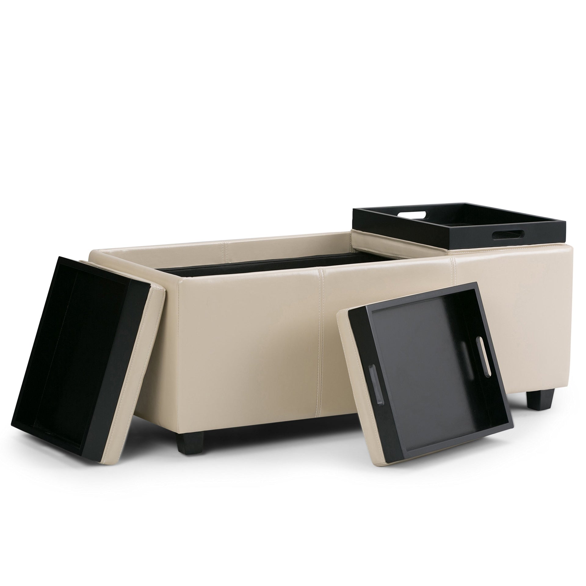 Avalon 42" Wide Vegan Leather Storage Ottoman in Satin Cream