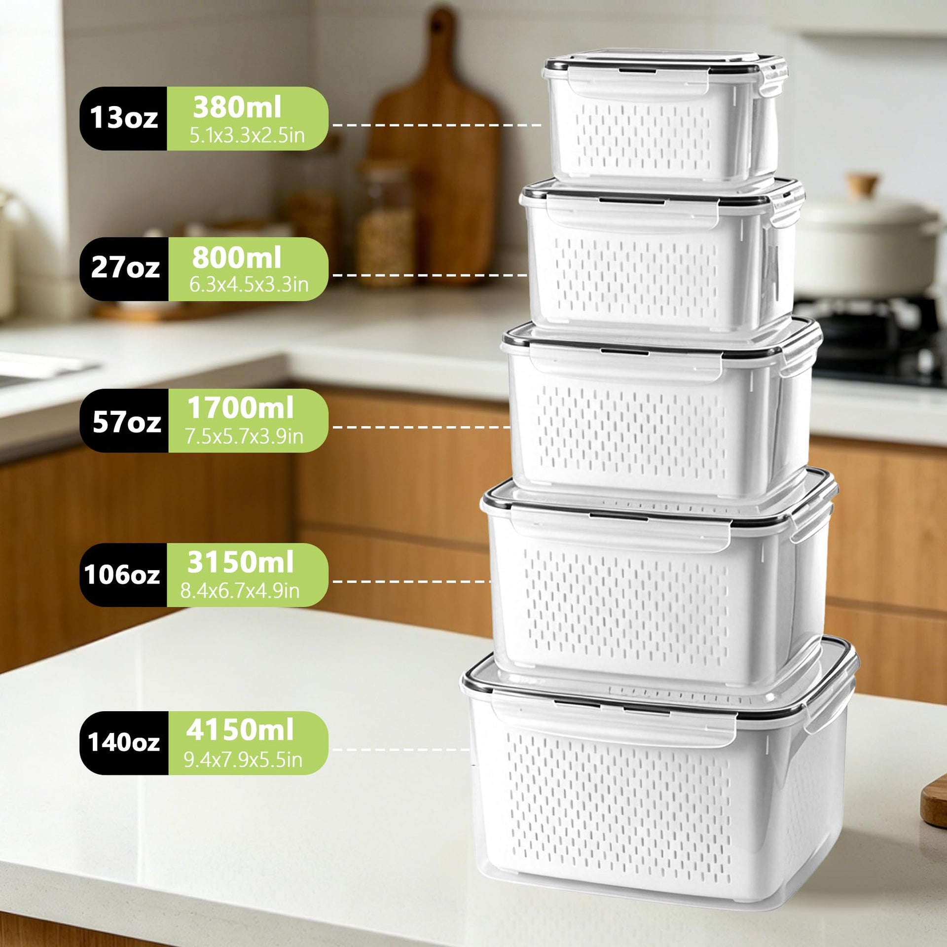 5 Pack Fruit Storage Containers for Fridge (2 Count)