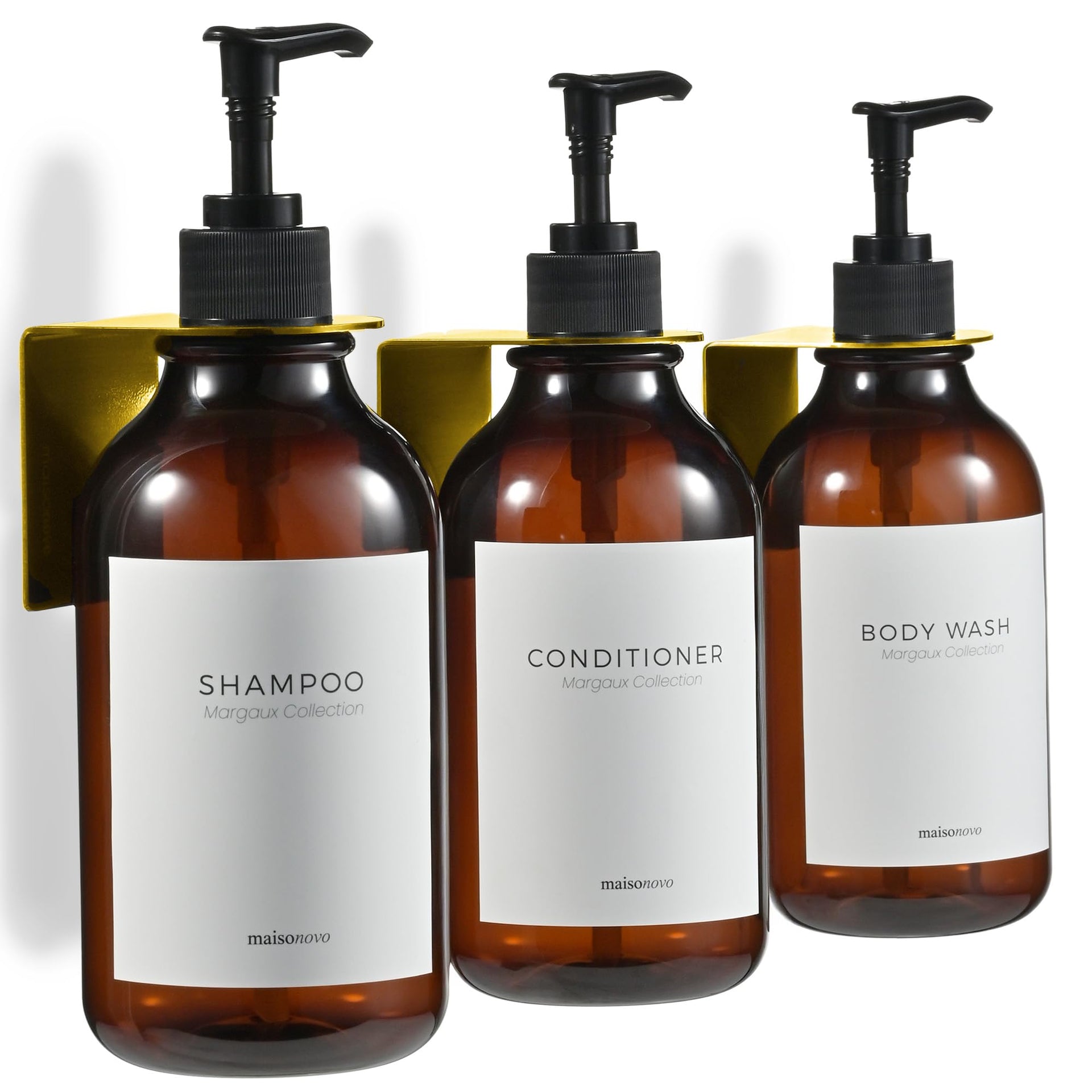 Shampoo and Conditioner Dispenser Wall Mounted Set of 3 Amber Gold (3 Count)