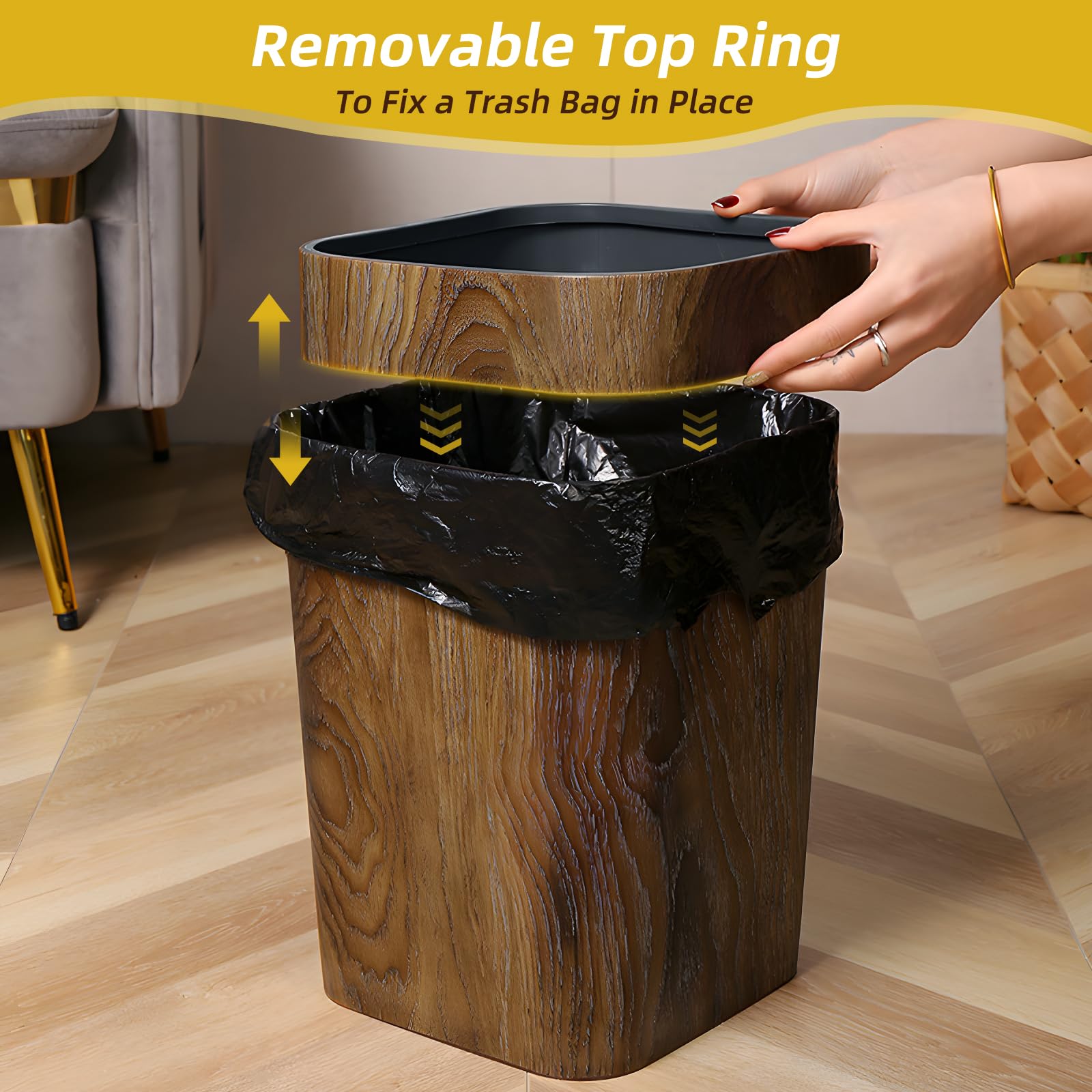Wood Grain Plastic Trash Can Bedroom (2 Count)