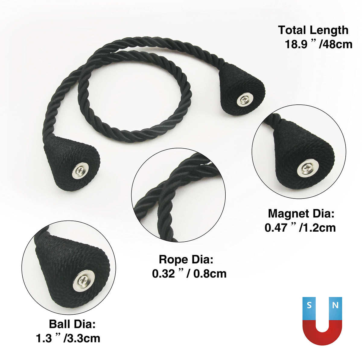 Magnetic Curtain Tiebacks Rope Decorative Holdbacks for Drapes Nieffeiy