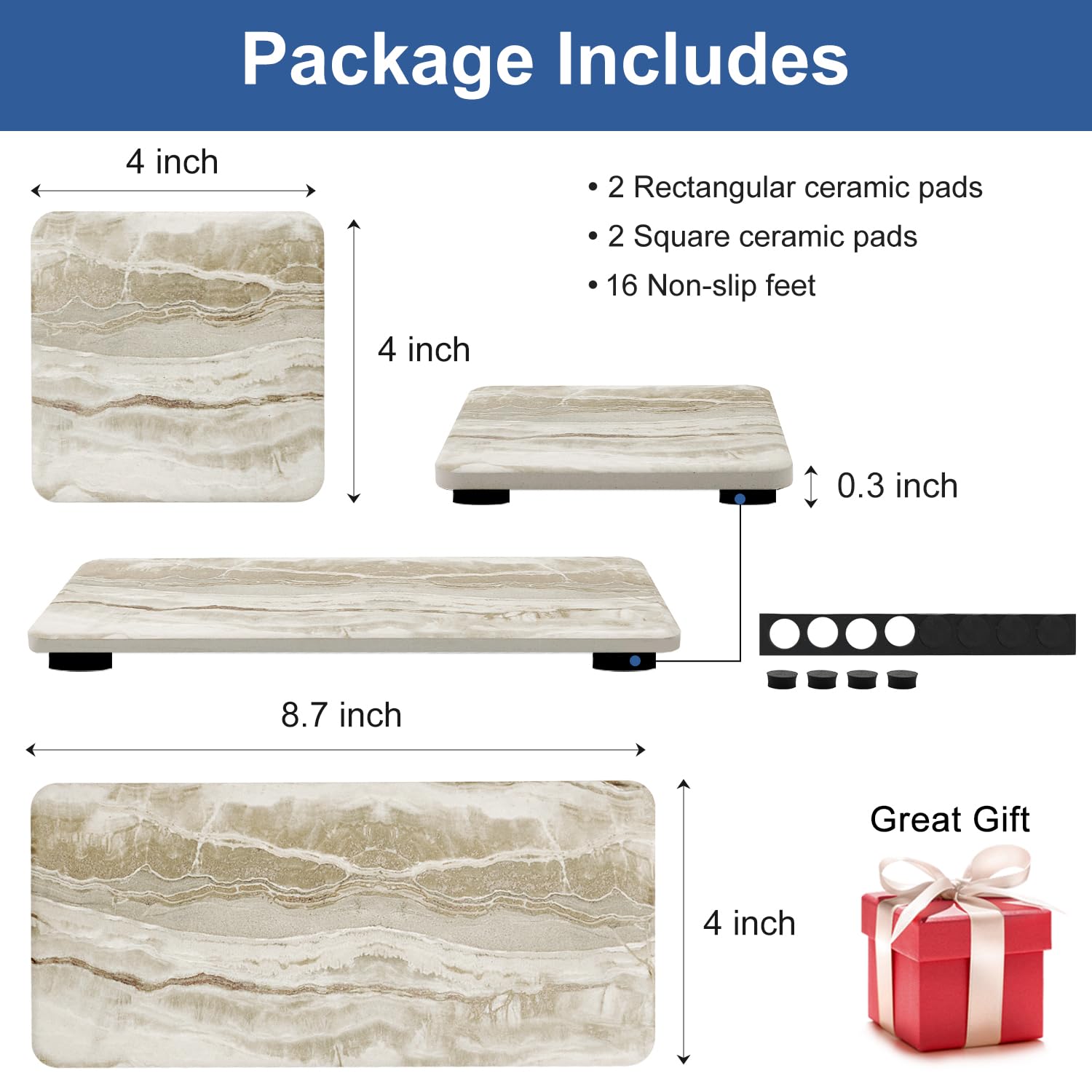 4 Pcs Drying Stone for Kitchen Counter Soap Trays Bathroom Sink Toothbrush (4 Count)