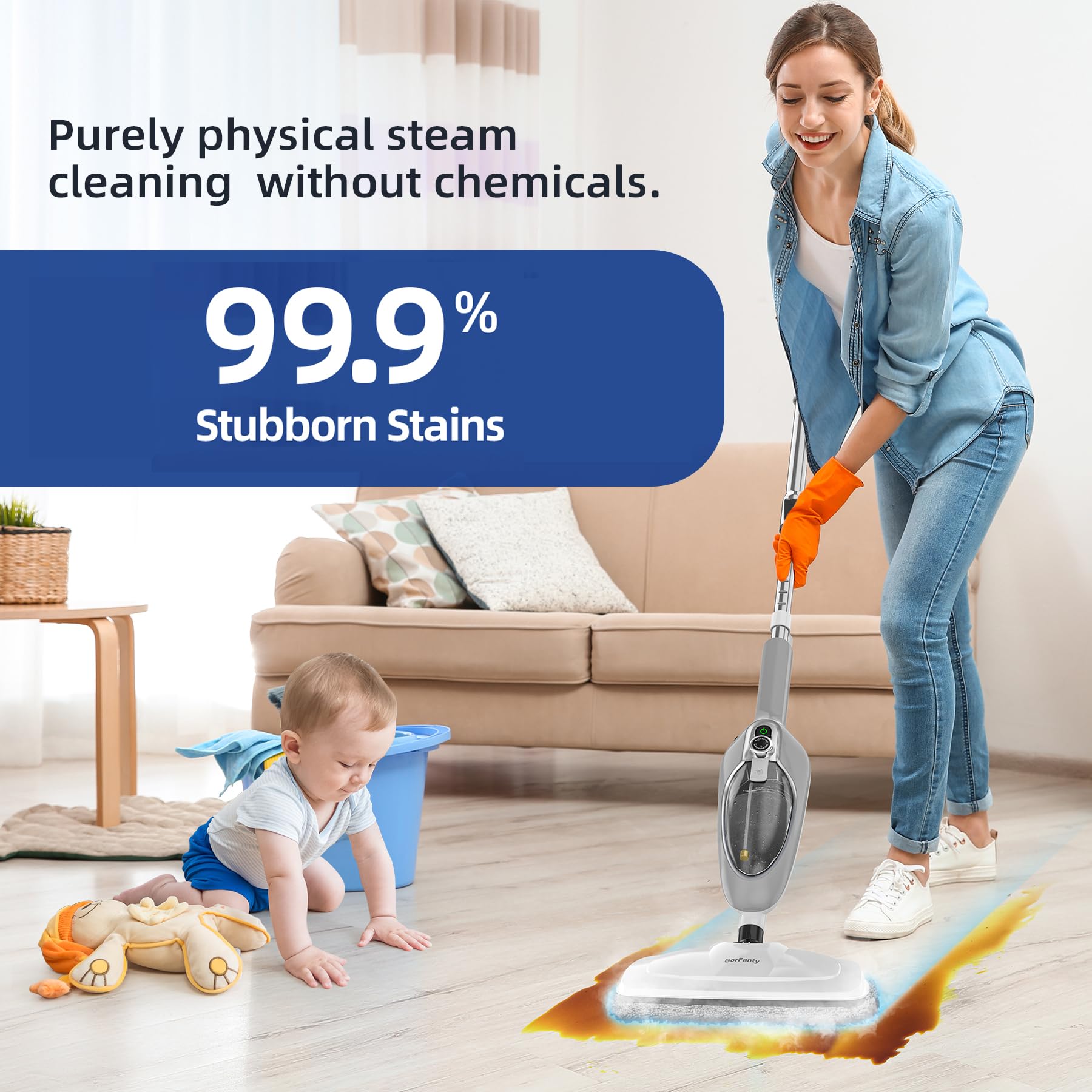 Steam Mop - 10-in-1 MultiPurpose Handheld Steam Cleaner Detachable Floor Steamer for Hardwood/Tile/Laminate Floors Carpet with 11 Accessories for Whole Home Use
