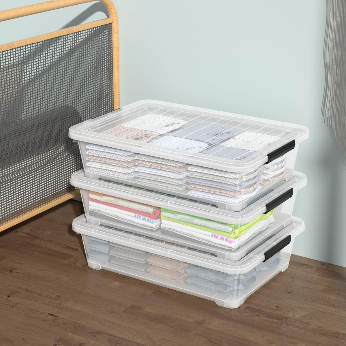 Rosebloom 40 Quart Clear Plastic Underbed Storage Bins with Lid (3 Count)