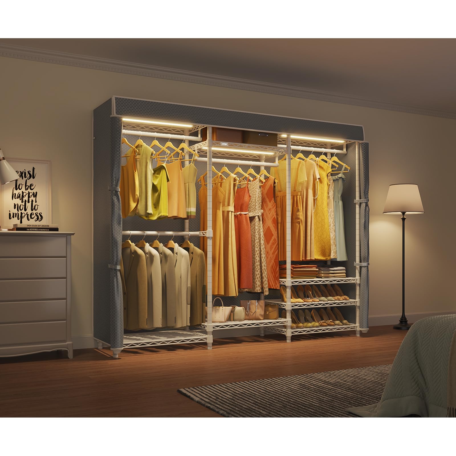 V5LC Garment Rack Heavy Duty Covered with Dimmable LED Lights