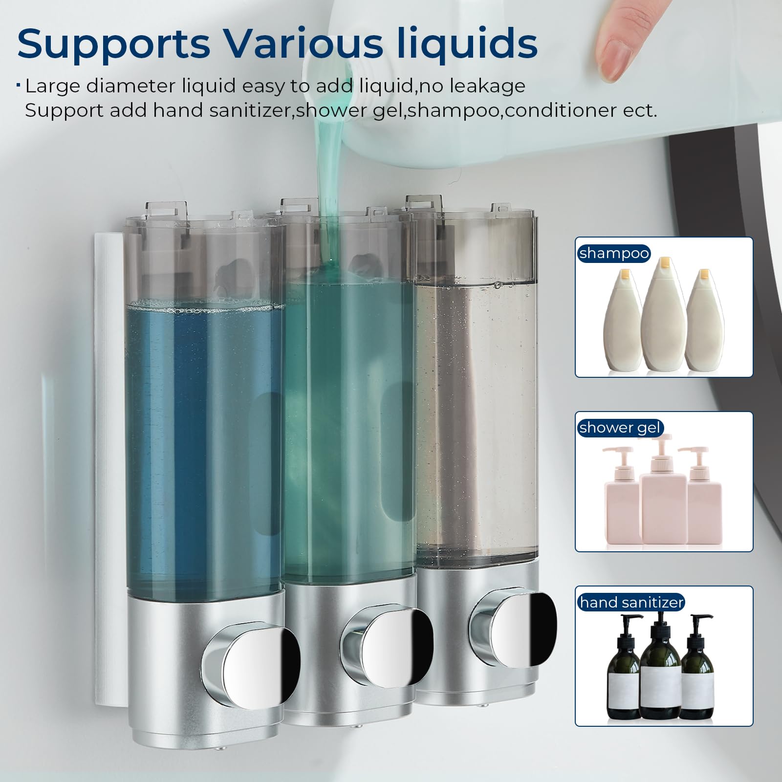 Shower Soap Dispenser No Drill 3 Chamber*300ML