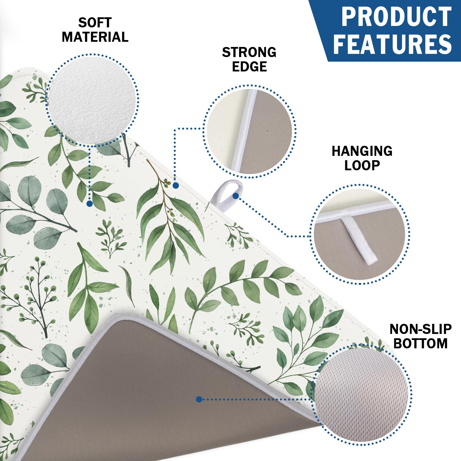 Sage Green Dish Drying Mat 18x24 In Absorbent Reversible Eucalyptus Leaves Plant Drying Mat Green Plant Dish Drying Rack Mat Spring Summer Themed Dish Drainer Mat for Kitchen Counter Coffee Bar
