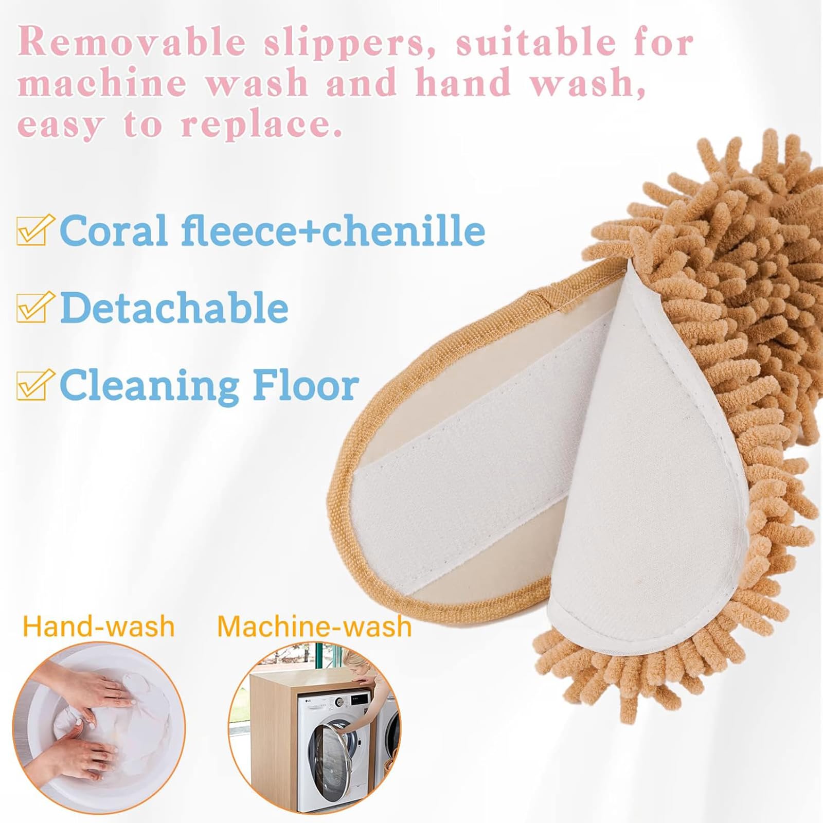 Detachable Dog Microfiber Mop Slippers Dusting for Home Khaki