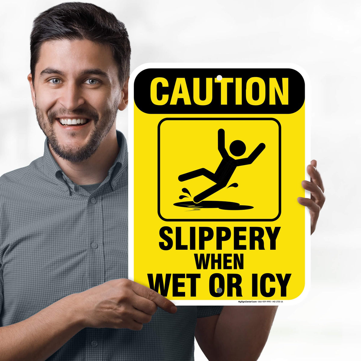 Caution Slippery When Wet Sign or ICY Sign