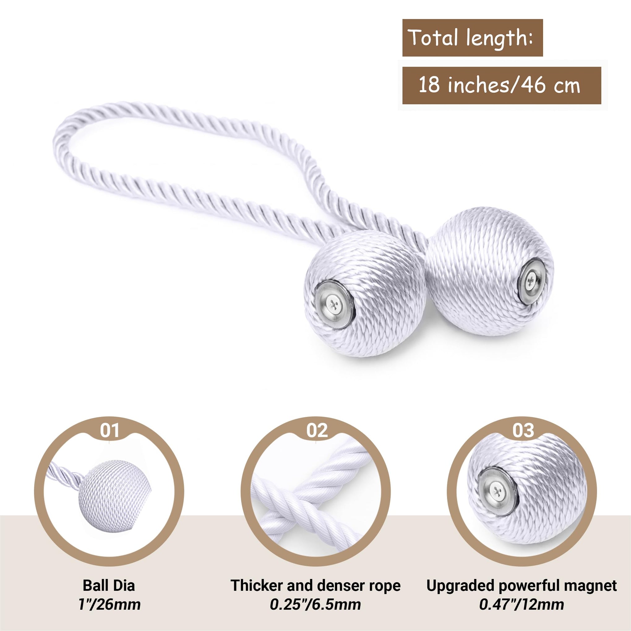Magnetic Curtain Tiebacks White 2pcs
