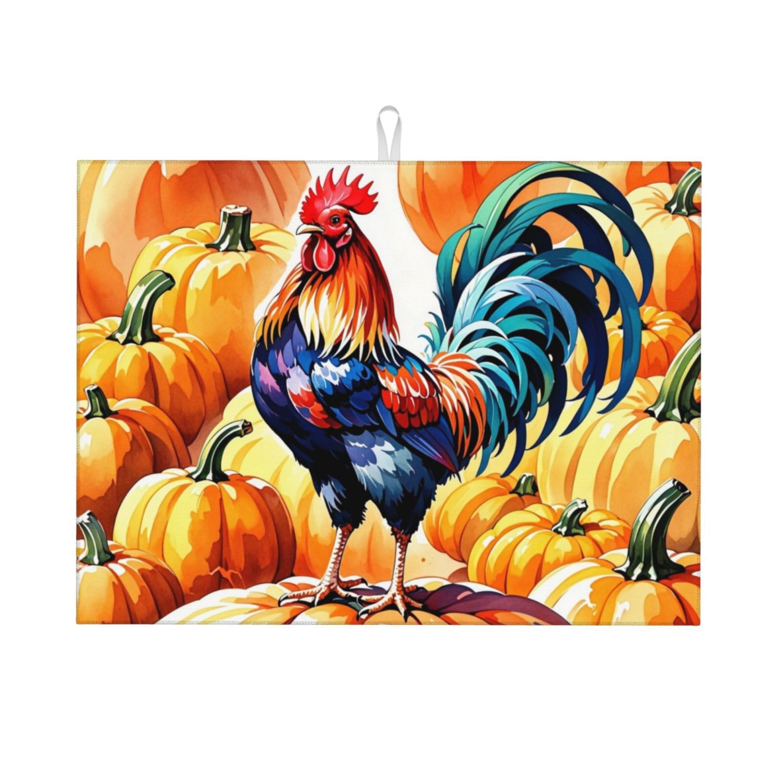 Rooster Pumpkin Dish Drying Mat Highly Absorbent Double