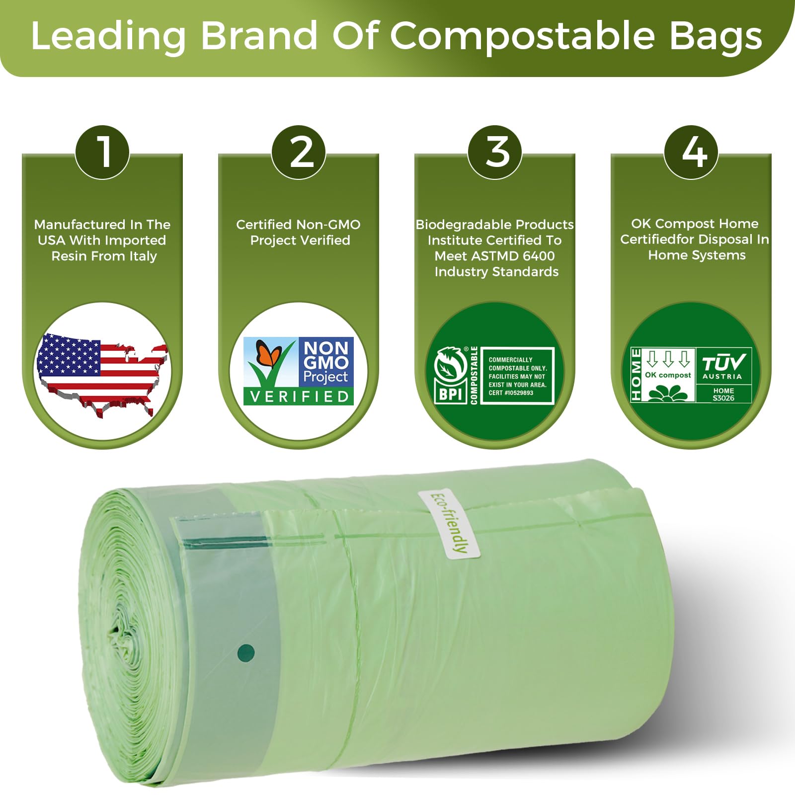13 Gallon Compostable Trash Bags with Drawstring (30 Count)