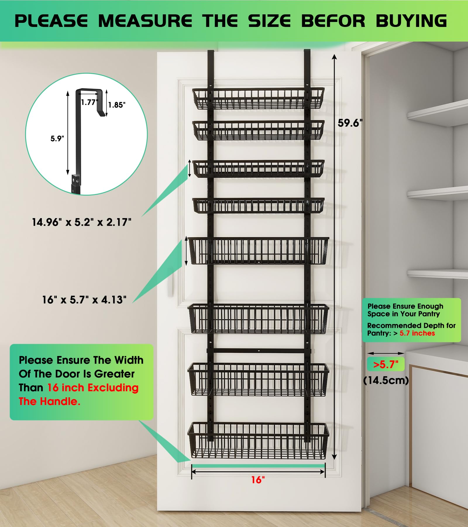 8 Tier Black Over The Door Pantry Organizer (8 Count)