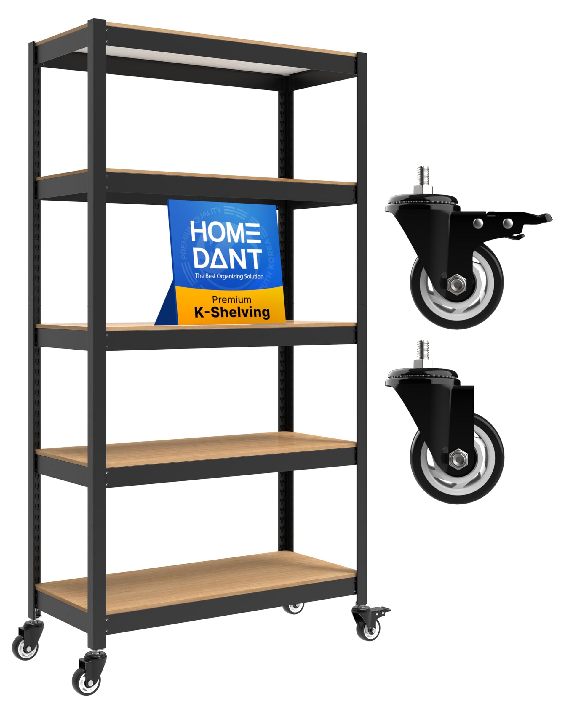 House Black 36.2" W 5 Tier Rolling Storage Shelves Metal Cart