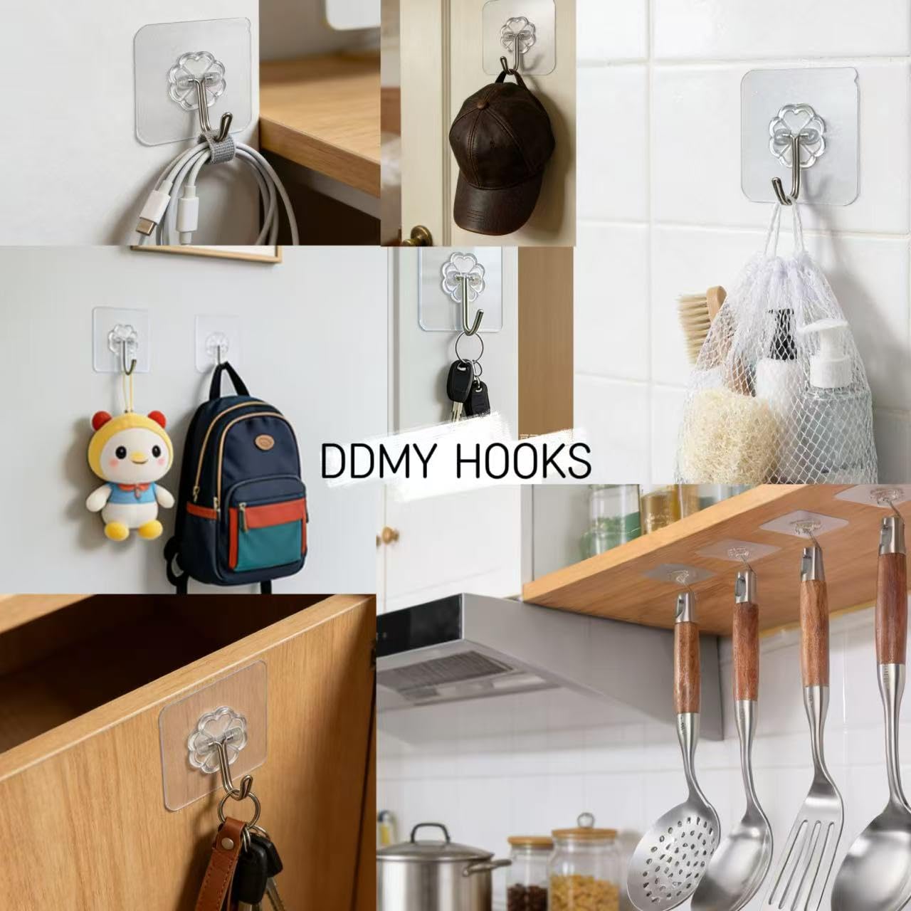 100 Pack Heavy Duty Self Adhesive Hooks 50 lbs Transparent Reusable Sticky Wall Hooks for Hanging Waterproof Adhesive Hooks for Kitchen (100 Count)
